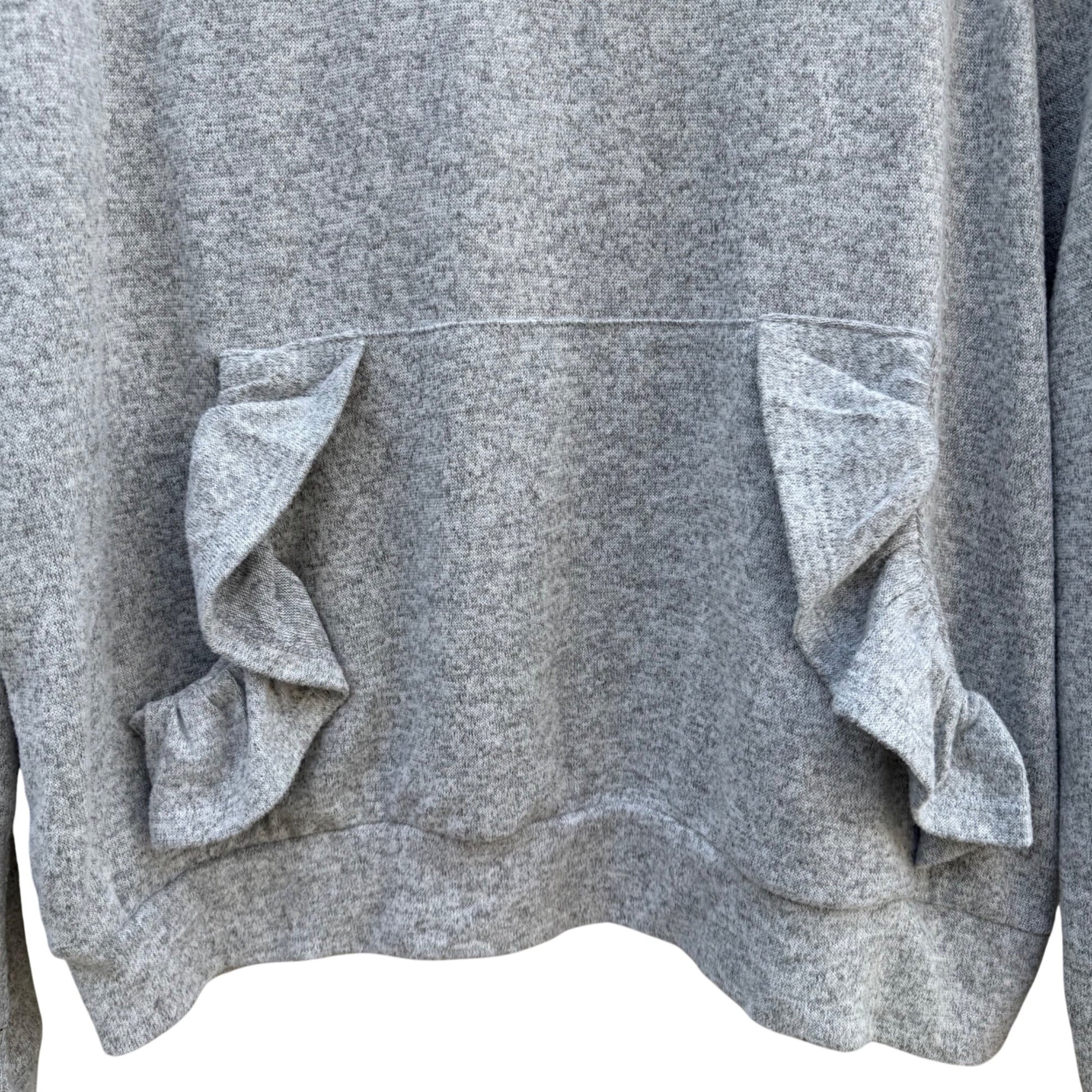 Charming Charlie Womens Grey Pullover Hoodie Ruffle Detail Kangaroo Pocket XL