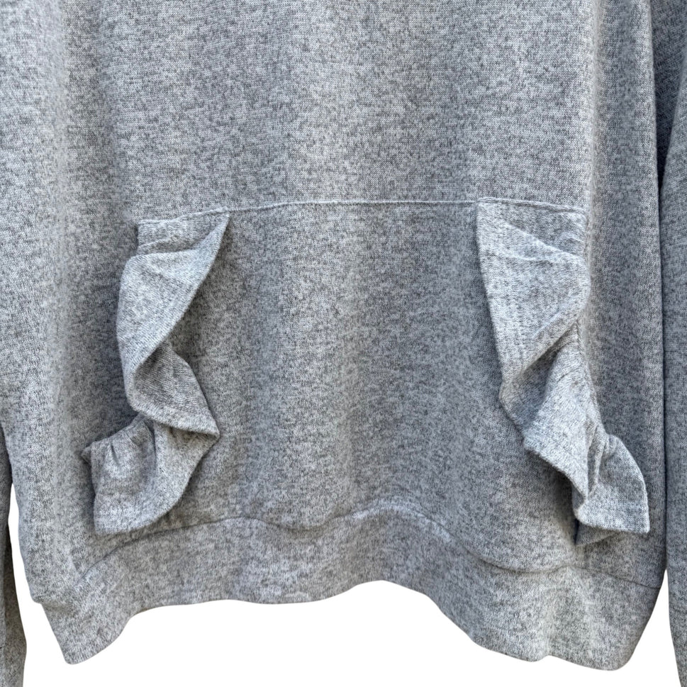 Charming Charlie Womens Grey Pullover Hoodie Ruffle Detail Kangaroo Pocket XL
