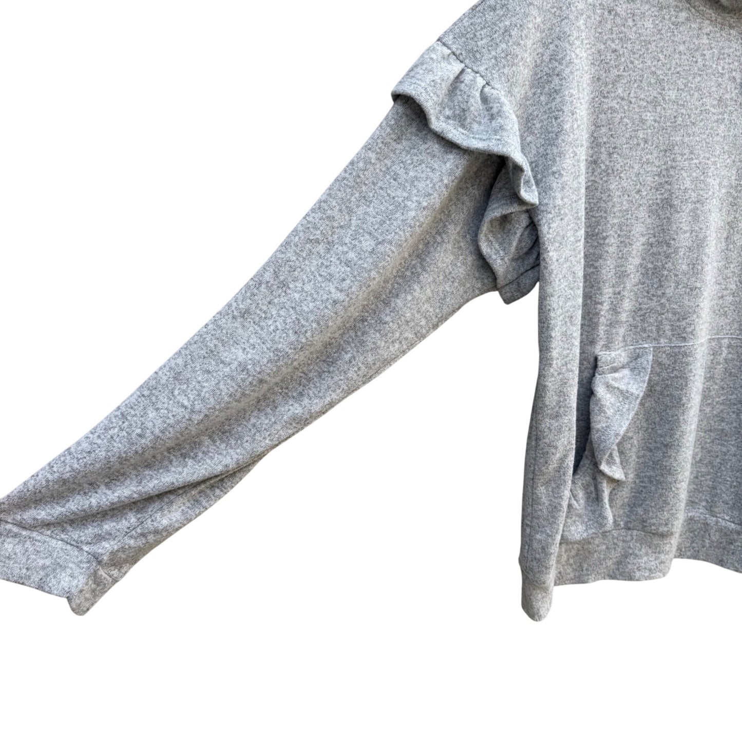 Charming Charlie Womens Grey Pullover Hoodie Ruffle Detail Kangaroo Pocket XL