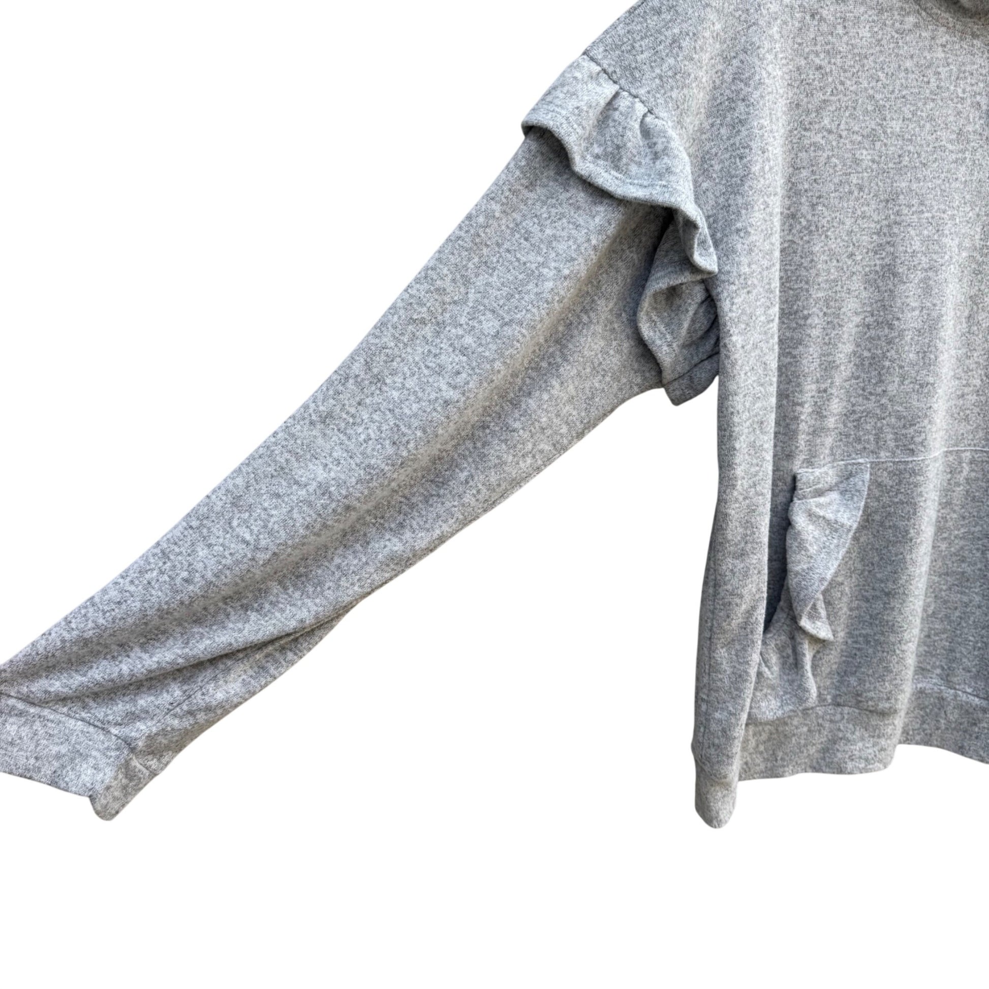 Charming Charlie Womens Grey Pullover Hoodie Ruffle Detail Kangaroo Pocket XL