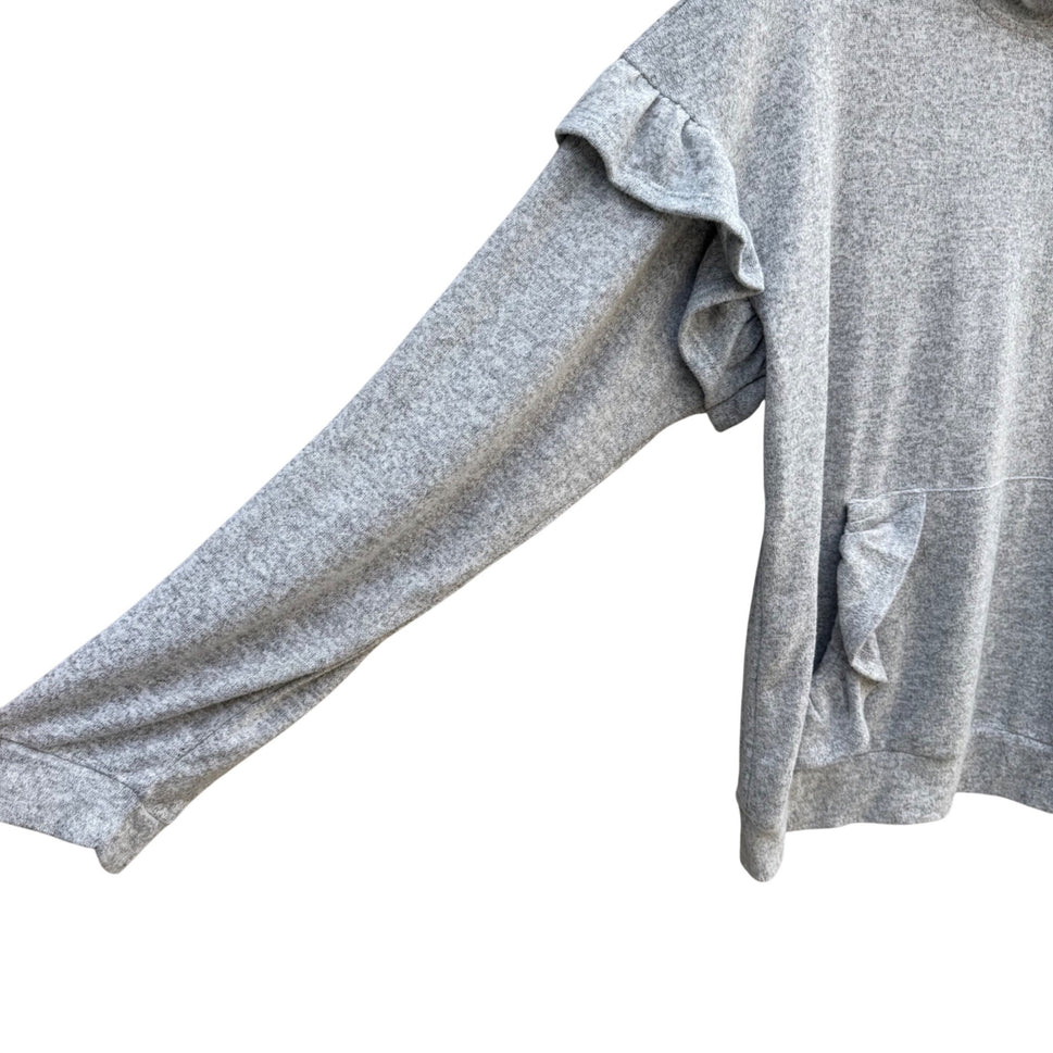 Charming Charlie Womens Grey Pullover Hoodie Ruffle Detail Kangaroo Pocket XL