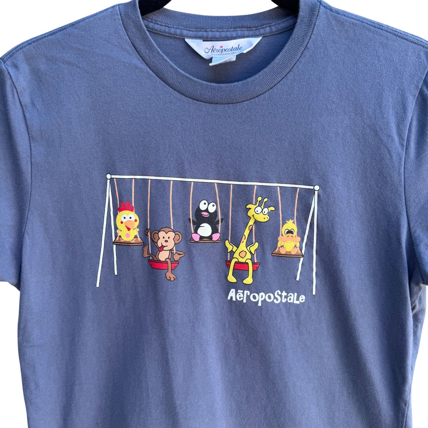 Aeropostale Vintage Y2K Babydoll Animal Swing Graphic Boyfriend Tee Blue Shirt M