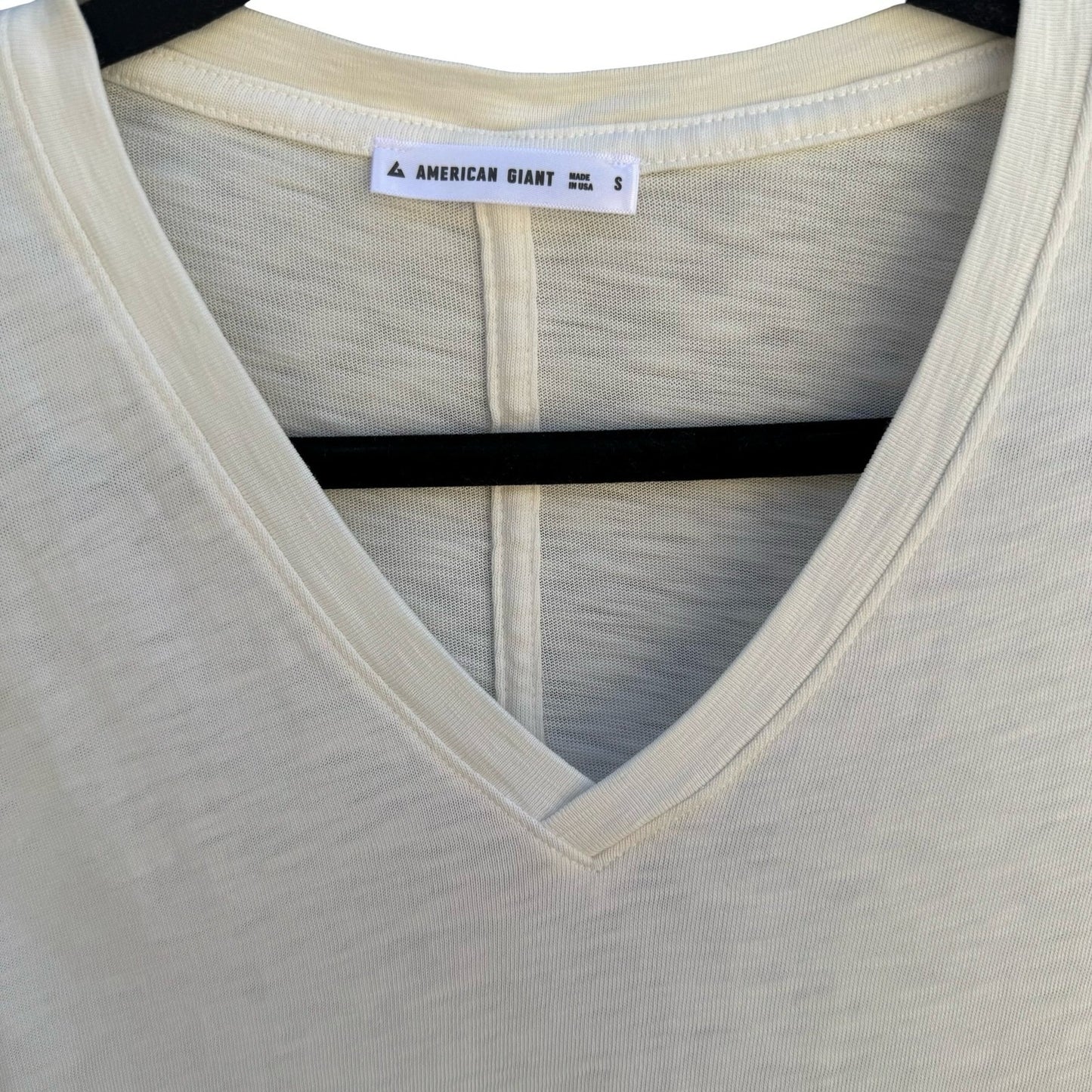 American Giant Sustainable Supima Cotton V-Neck Minimalist Shirt Ivory Womens S