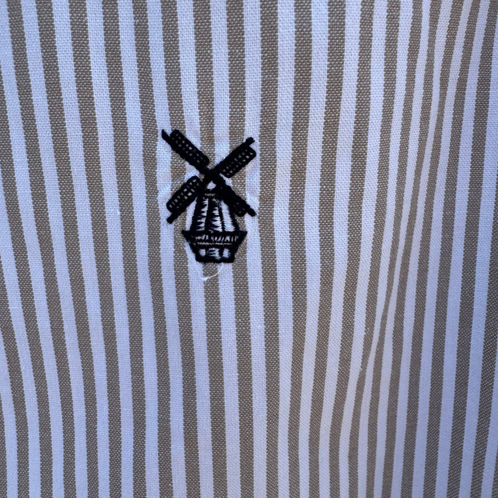 NOTON Mens Khaki White Striped Cotton Button Down Shirt Windmill Logo Size M