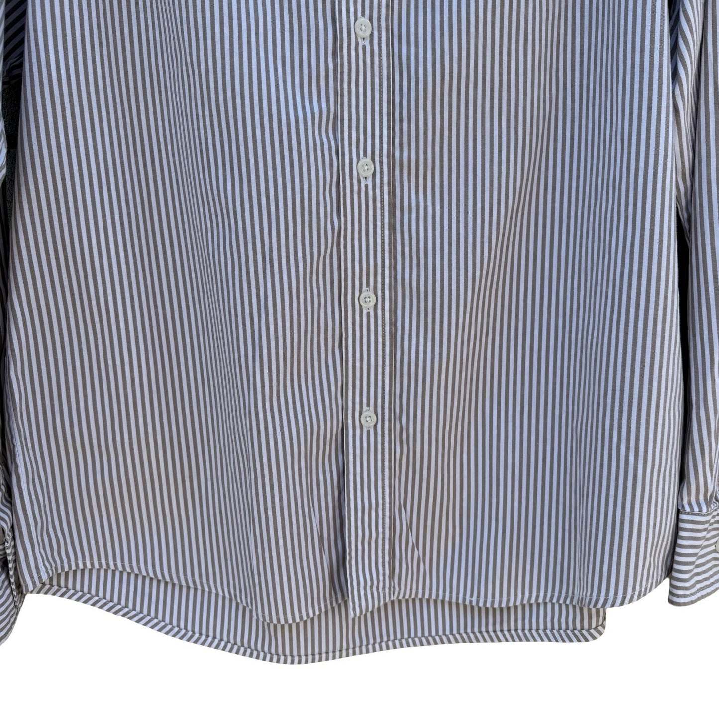 NOTON Mens Khaki White Striped Cotton Button Down Shirt Windmill Logo Size M