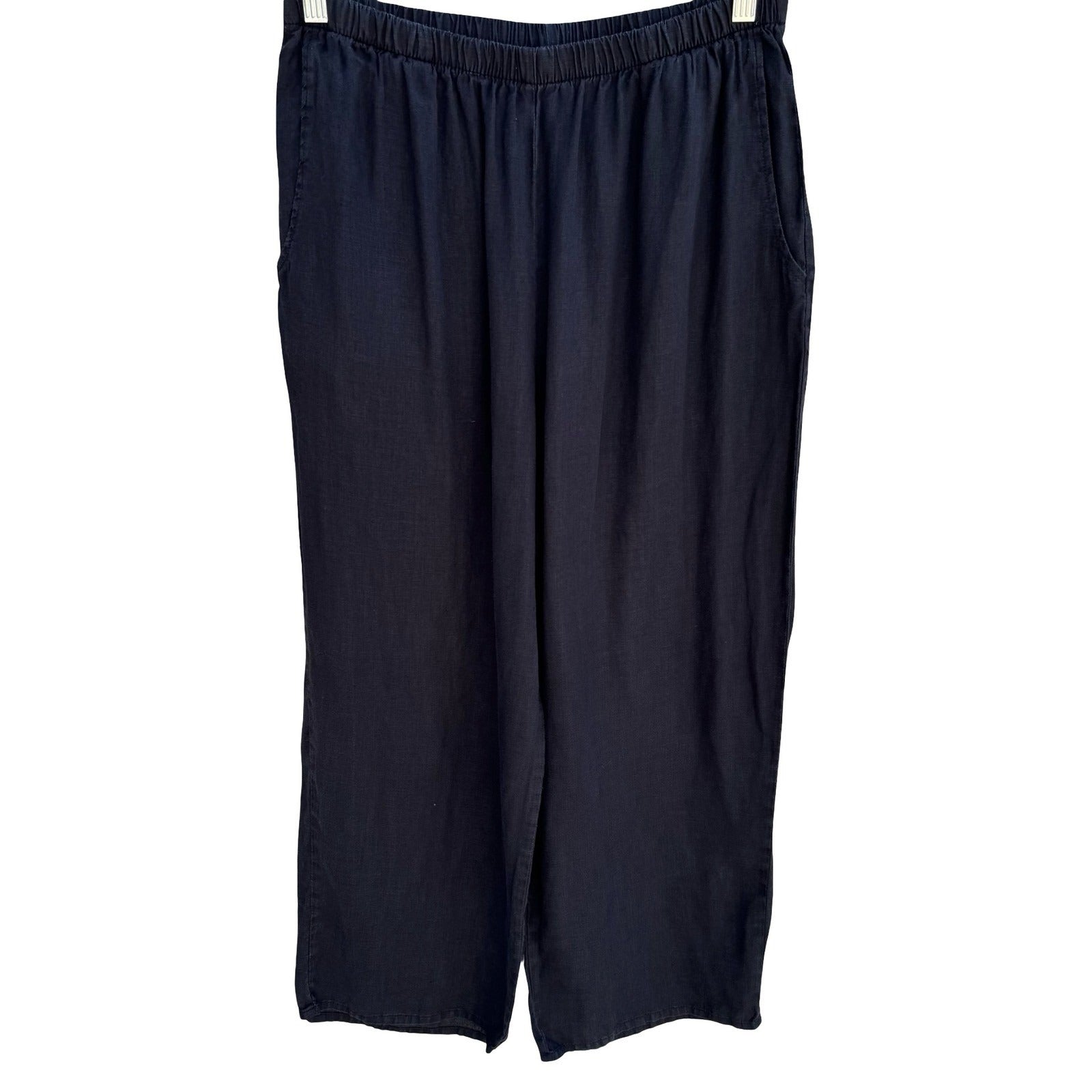 Flax Minimalist Black Natural Linen Wide Leg Crop Pant M Lagenlook Coastal Flowy