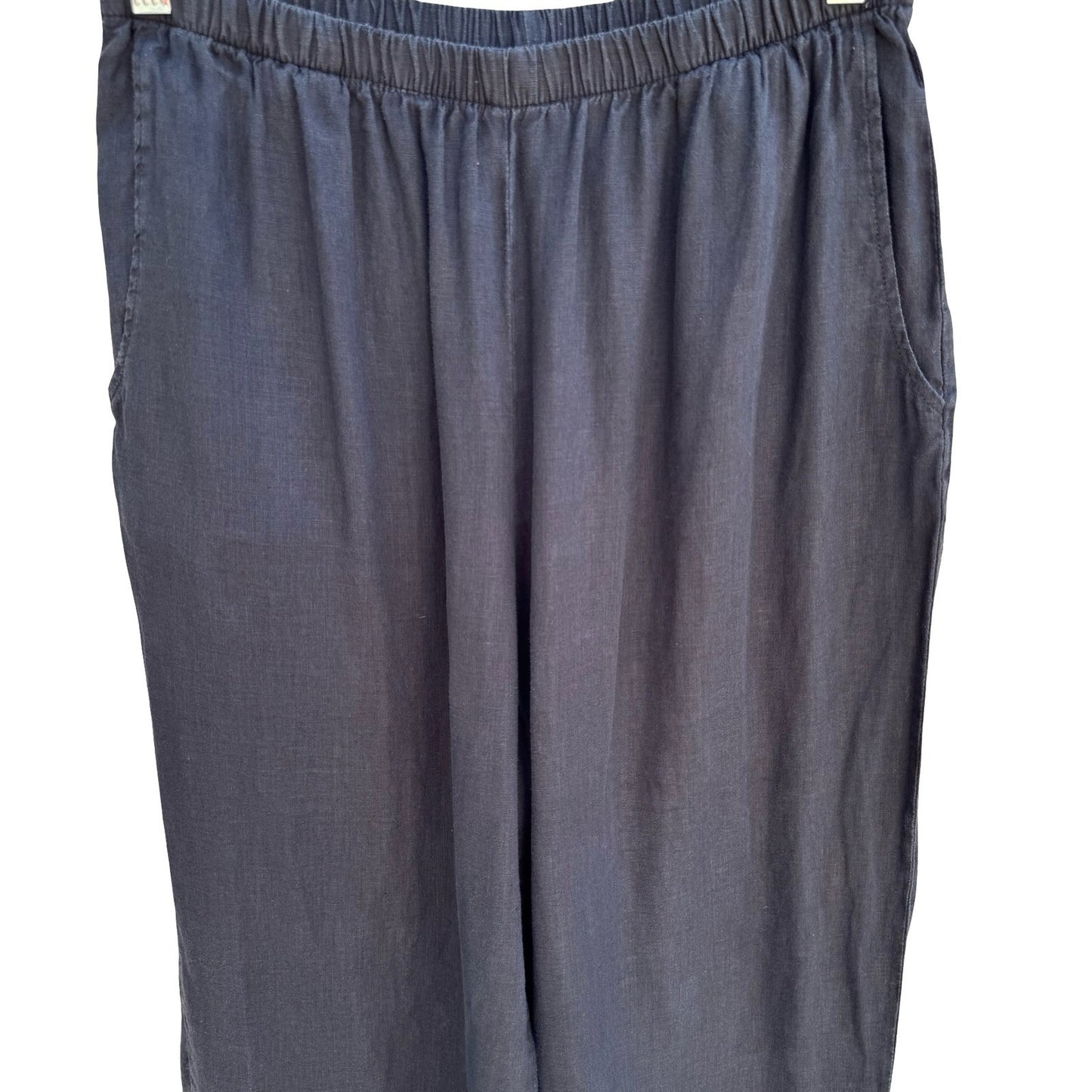 Flax Minimalist Black Natural Linen Wide Leg Crop Pant M Lagenlook Coastal Flowy