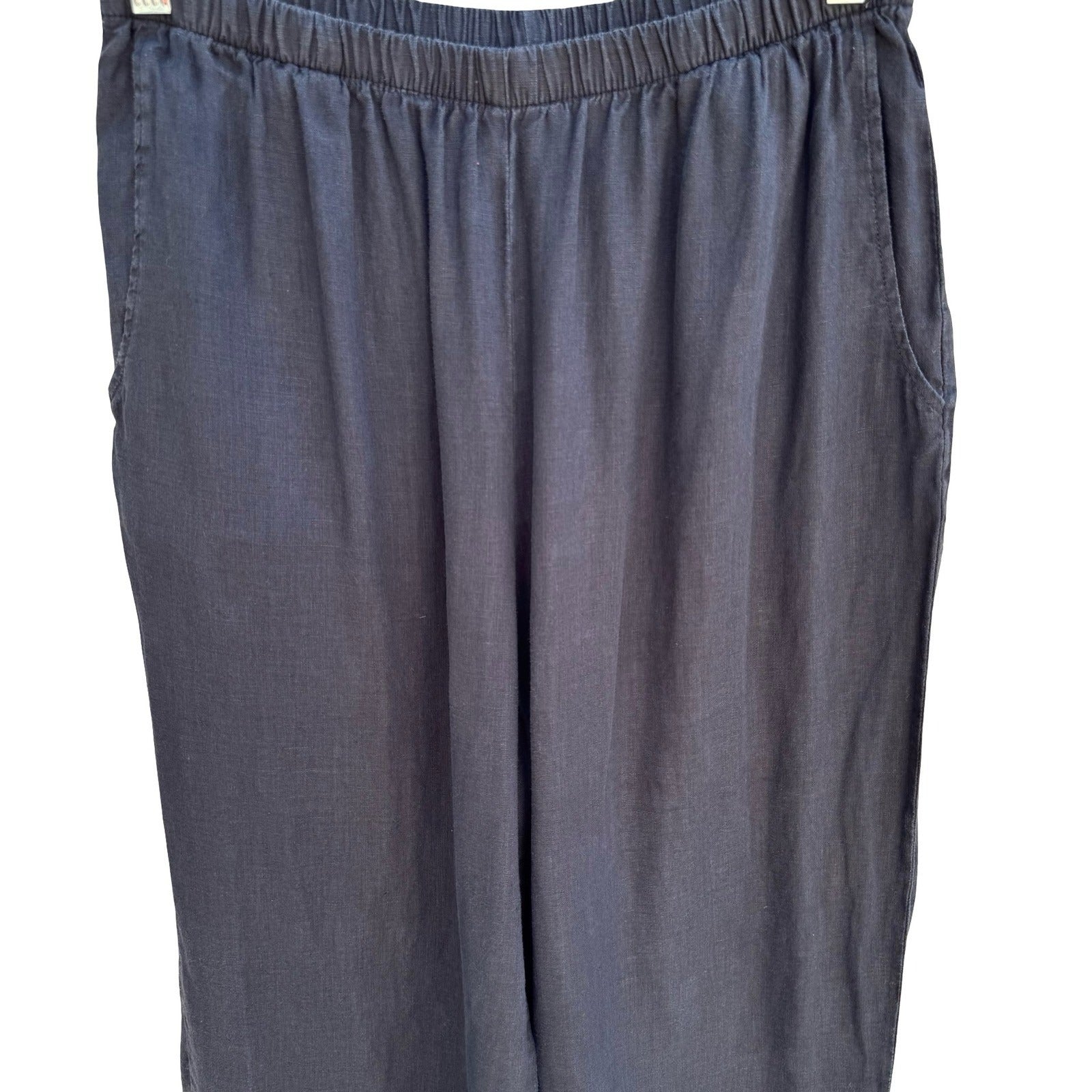 Flax Minimalist Black Natural Linen Wide Leg Crop Pant M Lagenlook Coastal Flowy