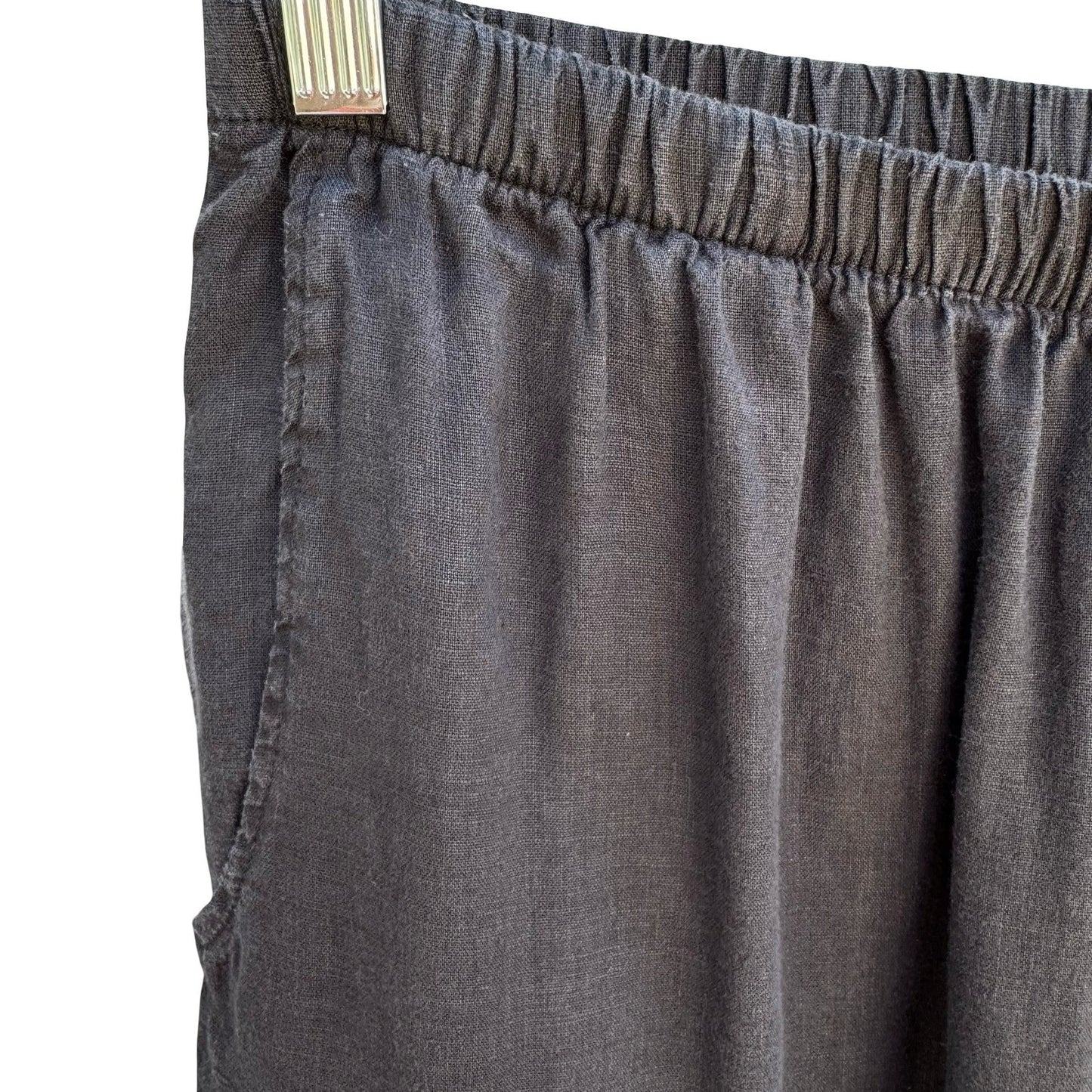 Flax Minimalist Black Natural Linen Wide Leg Crop Pant M Lagenlook Coastal Flowy