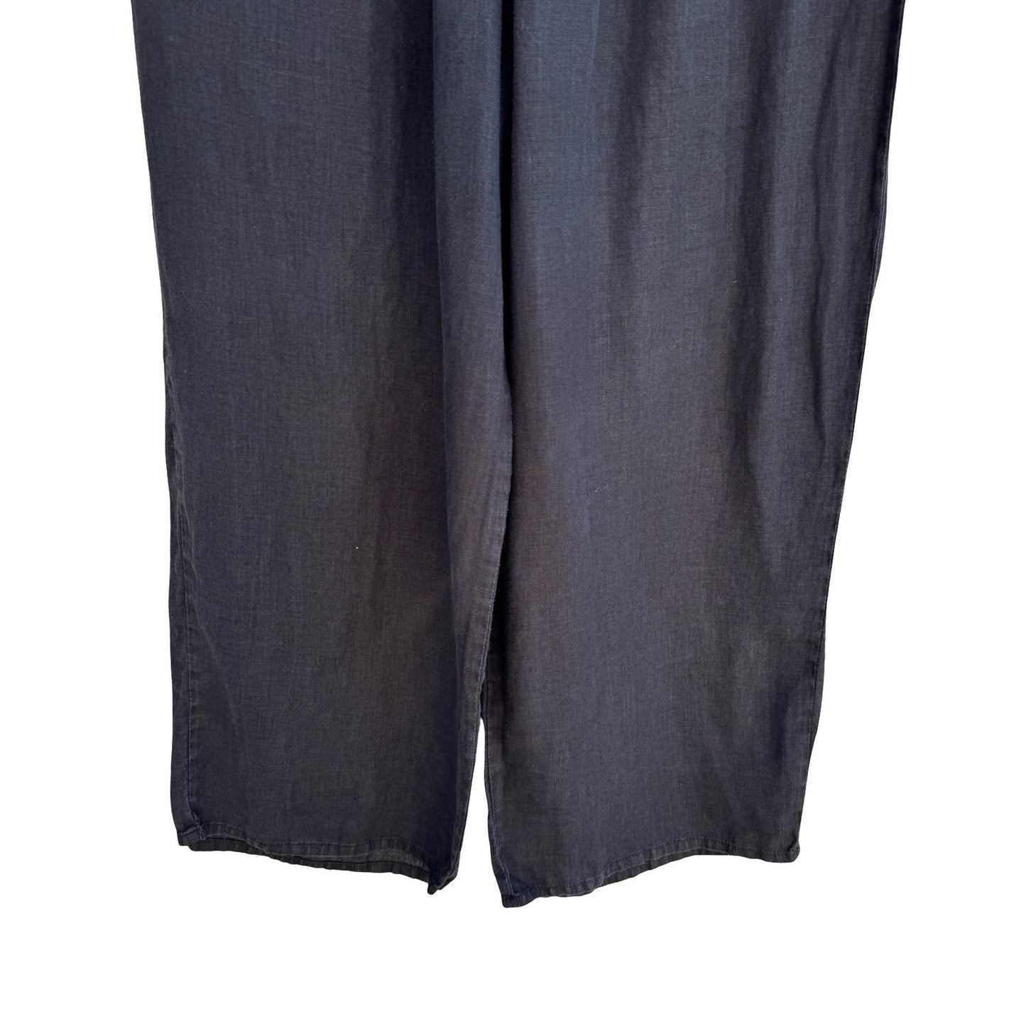 Flax Minimalist Black Natural Linen Wide Leg Crop Pant M Lagenlook Coastal Flowy