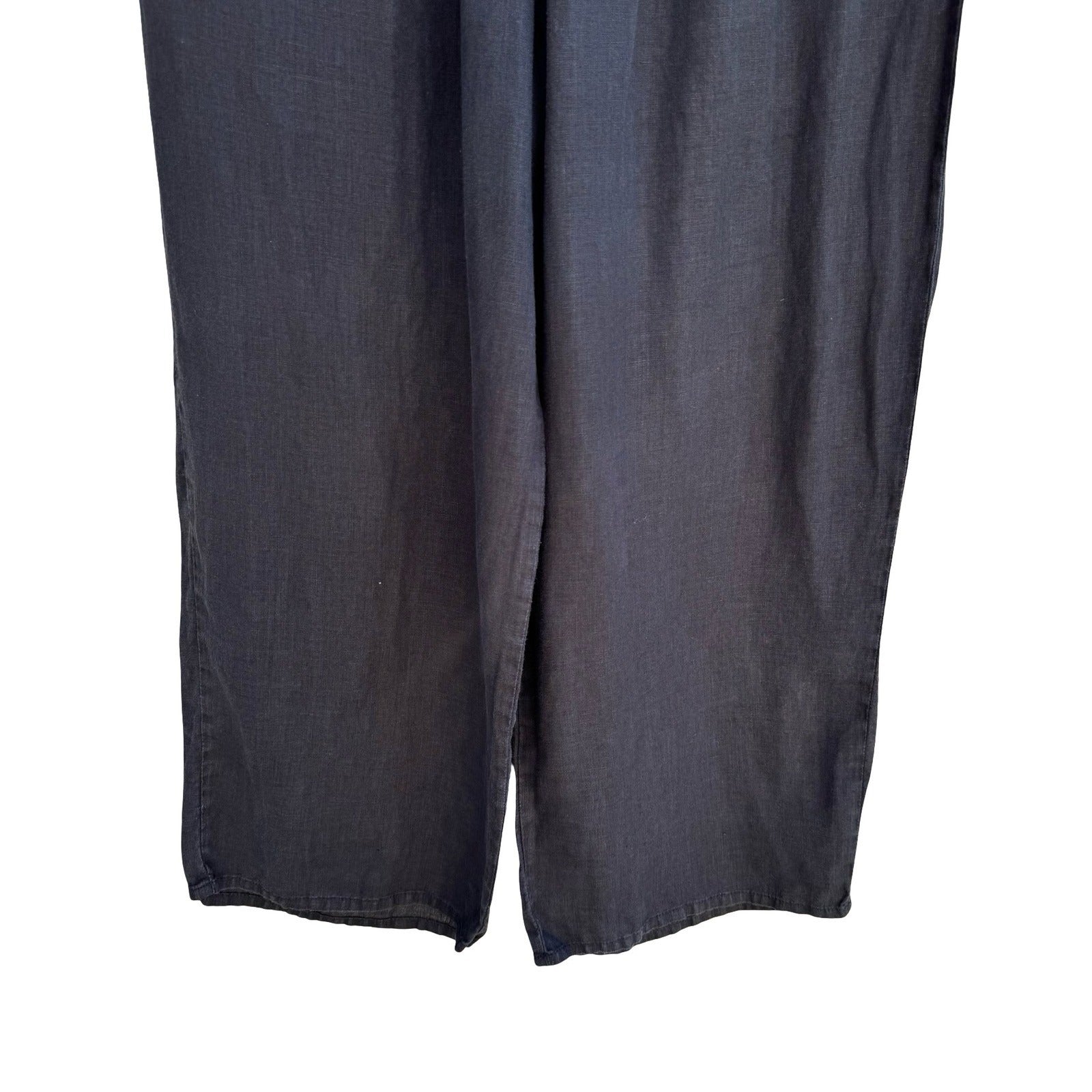 Flax Minimalist Black Natural Linen Wide Leg Crop Pant M Lagenlook Coastal Flowy