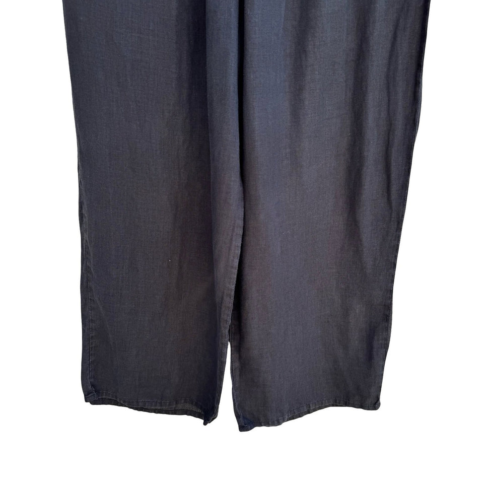 Flax Minimalist Black Natural Linen Wide Leg Crop Pant M Lagenlook Coastal Flowy