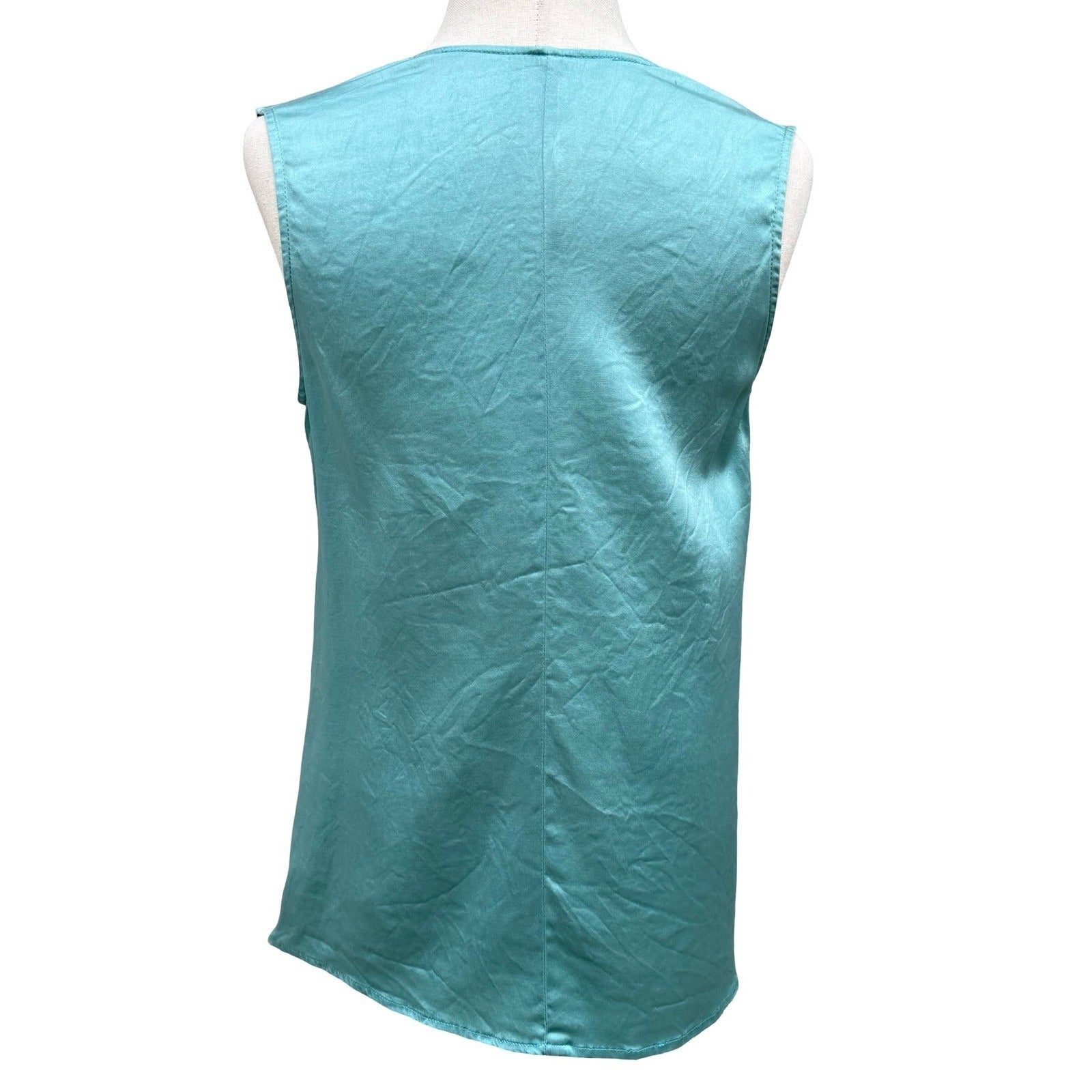 Vintage Y2K Turquoise Silky Lace Trim V-Neck Camisole Sleeveless Coquette Top M