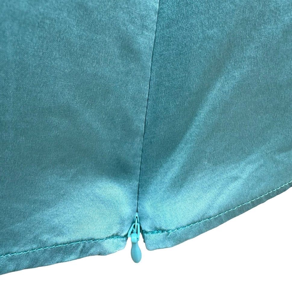 Vintage Y2K Turquoise Silky Lace Trim V-Neck Camisole Sleeveless Coquette Top M