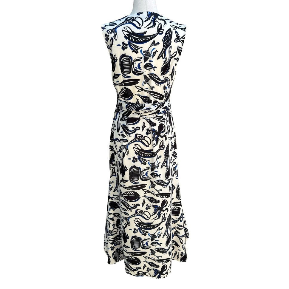Adolfo Dominguez Fish Print Wrap Front Mermaid Maxi Dress Resortwear Coastal S