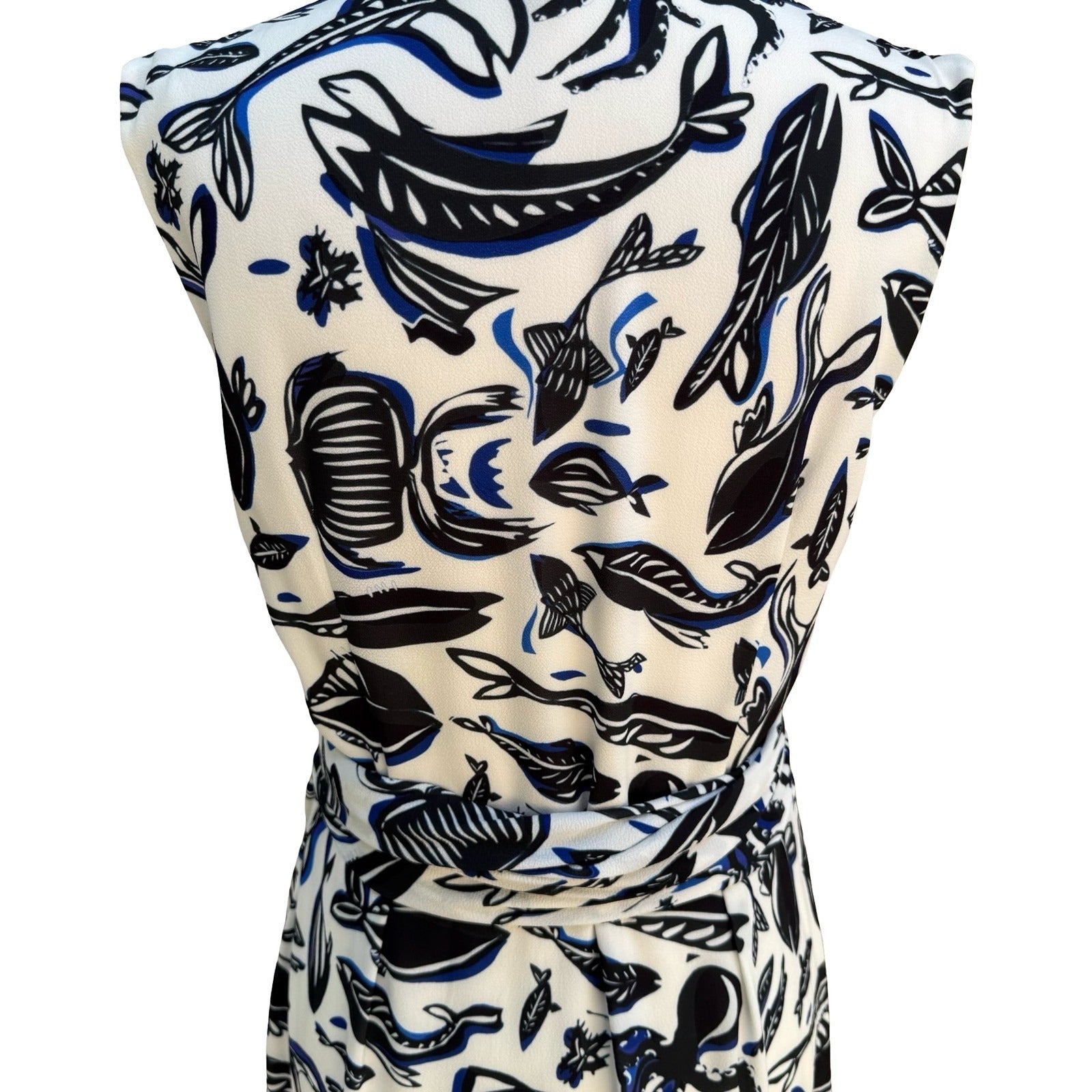 Adolfo Dominguez Fish Print Wrap Front Mermaid Maxi Dress Resortwear Coastal S