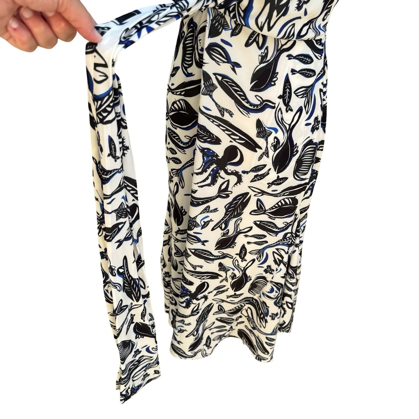 Adolfo Dominguez Fish Print Wrap Front Mermaid Maxi Dress Resortwear Coastal S