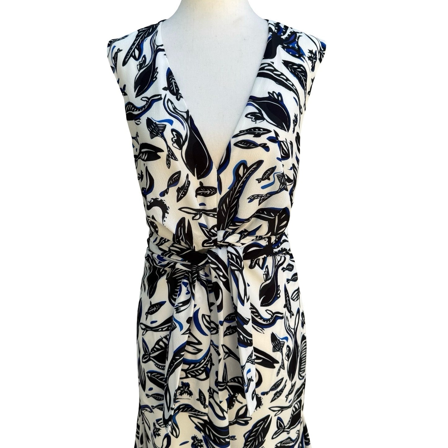 Adolfo Dominguez Fish Print Wrap Front Mermaid Maxi Dress Resortwear Coastal S