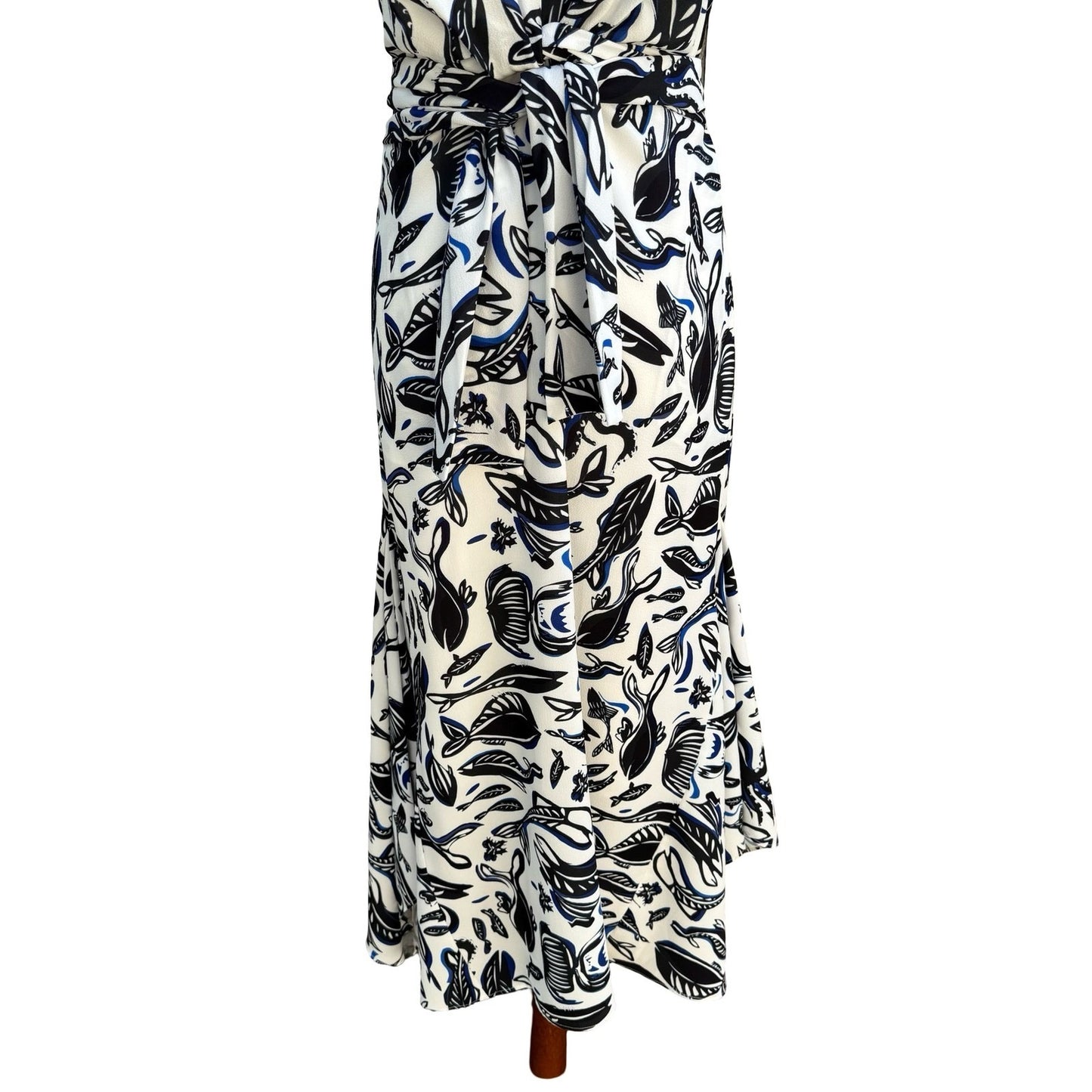 Adolfo Dominguez Fish Print Wrap Front Mermaid Maxi Dress Resortwear Coastal S