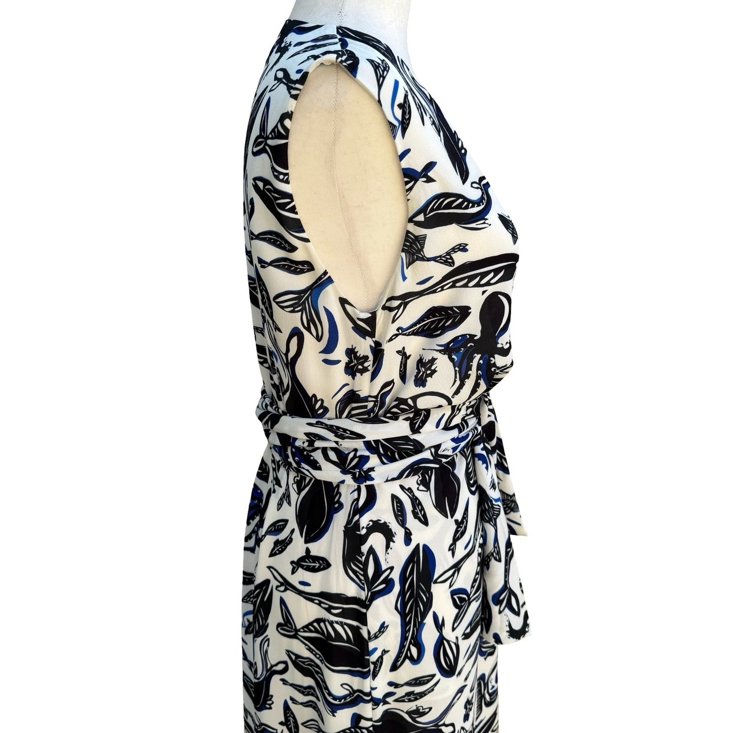 Adolfo Dominguez Fish Print Wrap Front Mermaid Maxi Dress Resortwear Coastal S