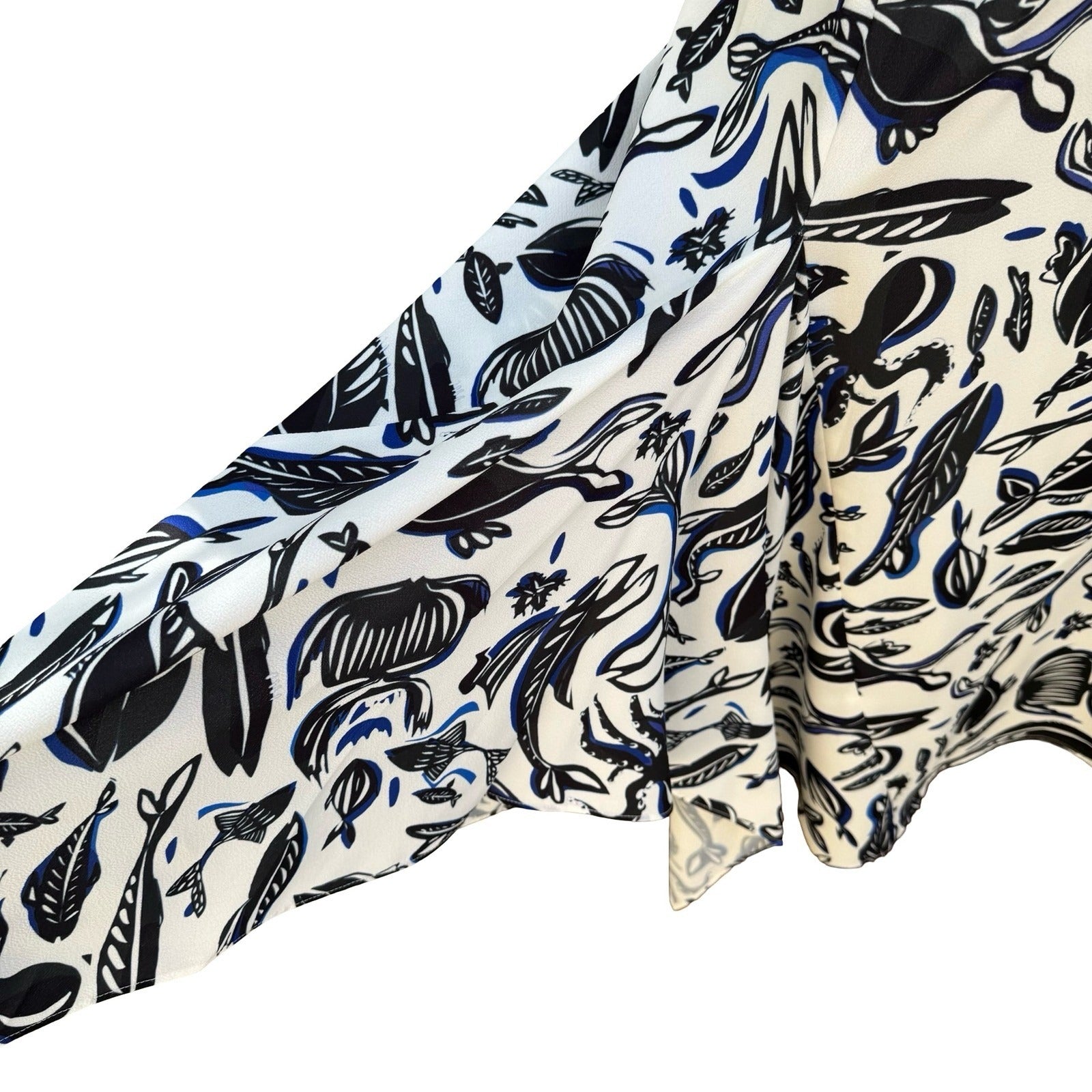 Adolfo Dominguez Fish Print Wrap Front Mermaid Maxi Dress Resortwear Coastal S