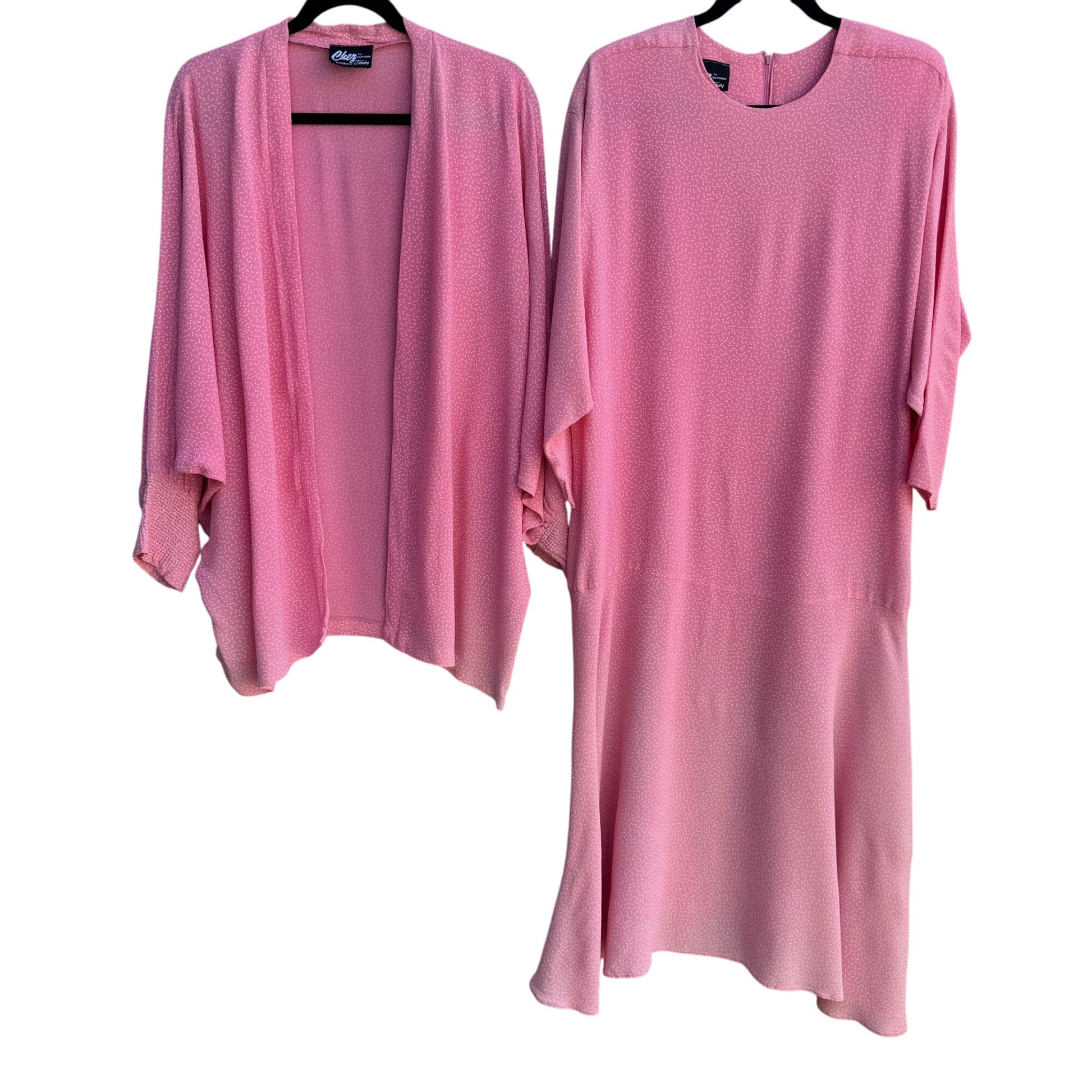 Chez Tandy Vintage Womens Pink Polka Dot Dolman Sleeve Dress Kimono Jacket 22W