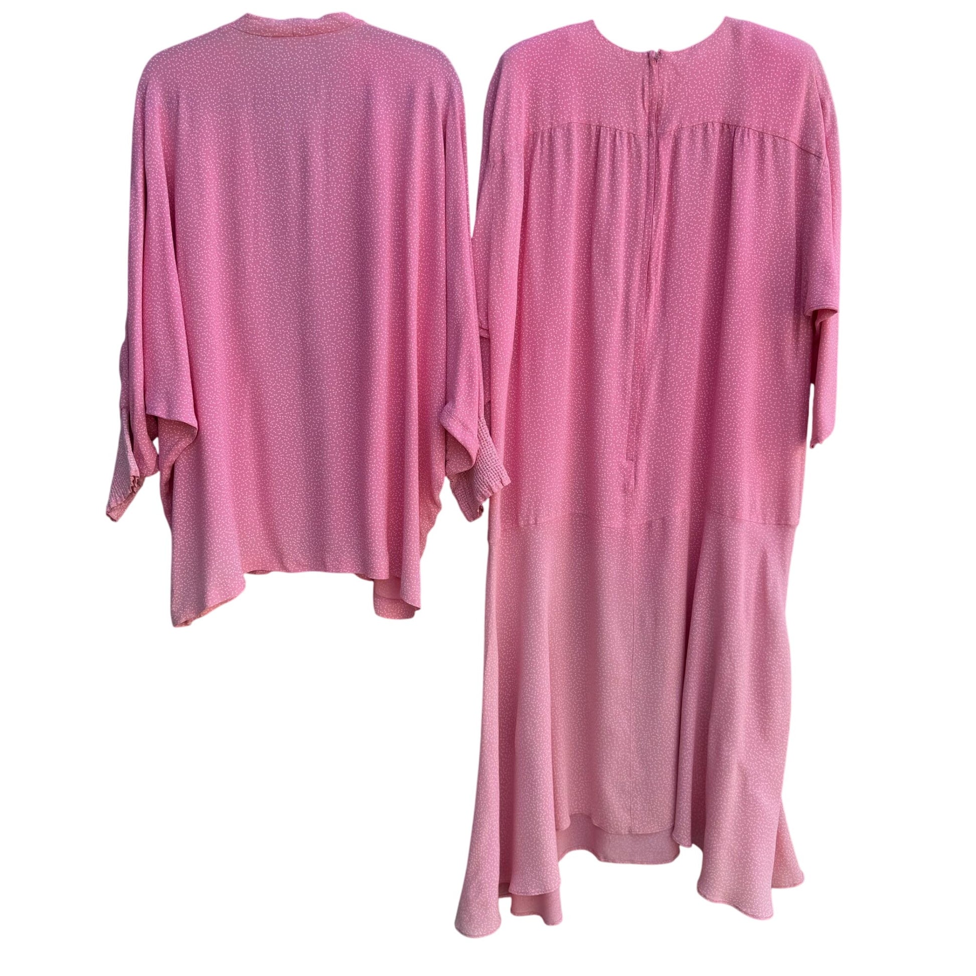 Chez Tandy Vintage Womens Pink Polka Dot Dolman Sleeve Dress Kimono Jacket 22W