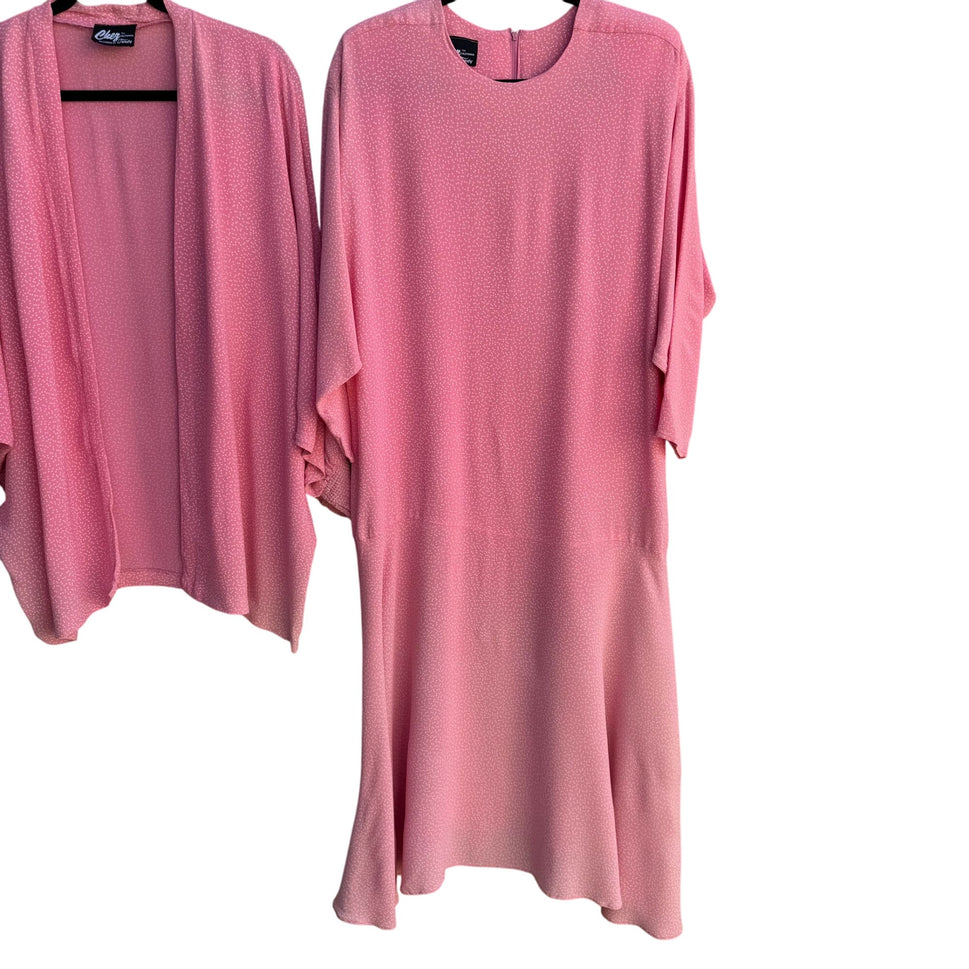 Chez Tandy Vintage Womens Pink Polka Dot Dolman Sleeve Dress Kimono Jacket 22W