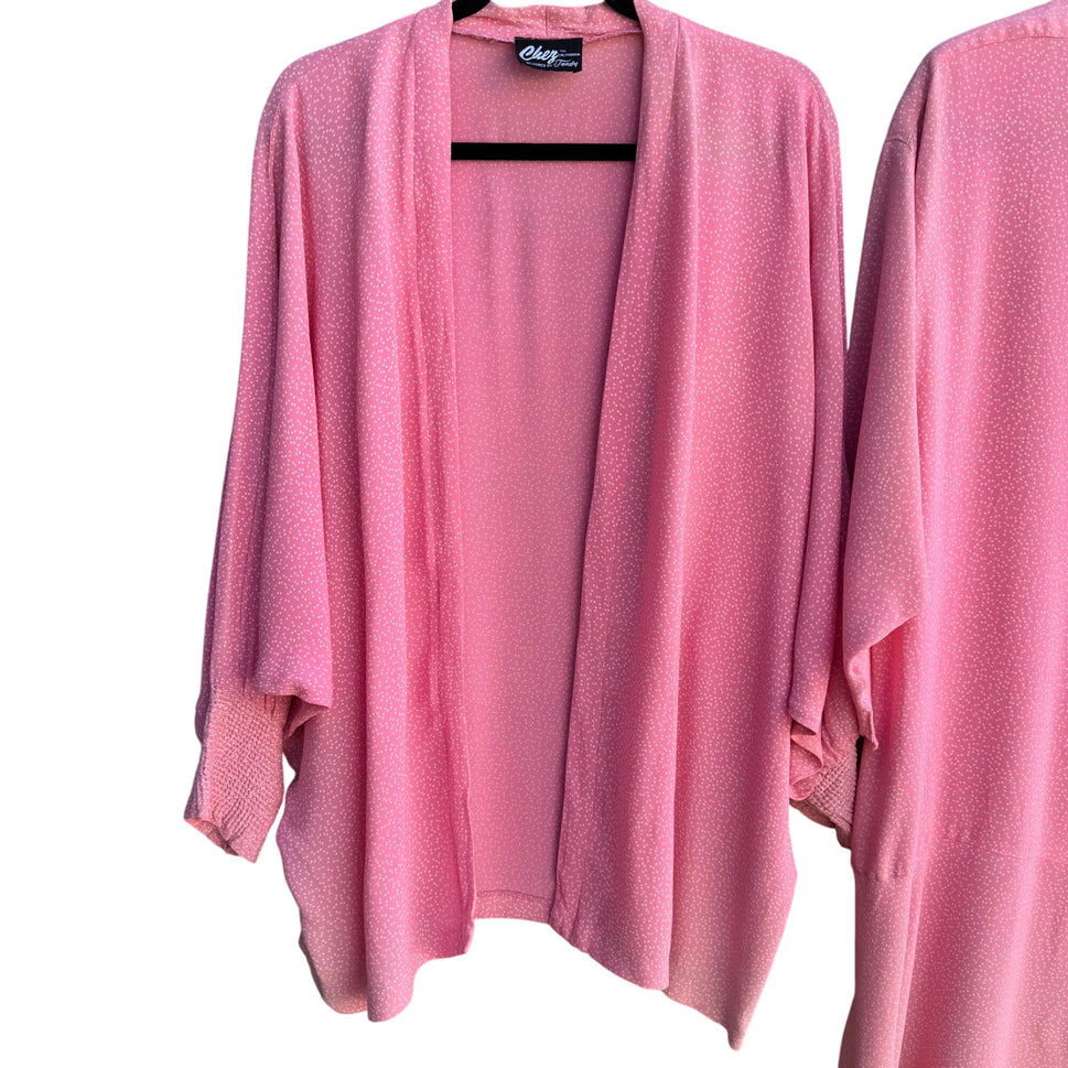 Chez Tandy Vintage Womens Pink Polka Dot Dolman Sleeve Dress Kimono Jacket 22W