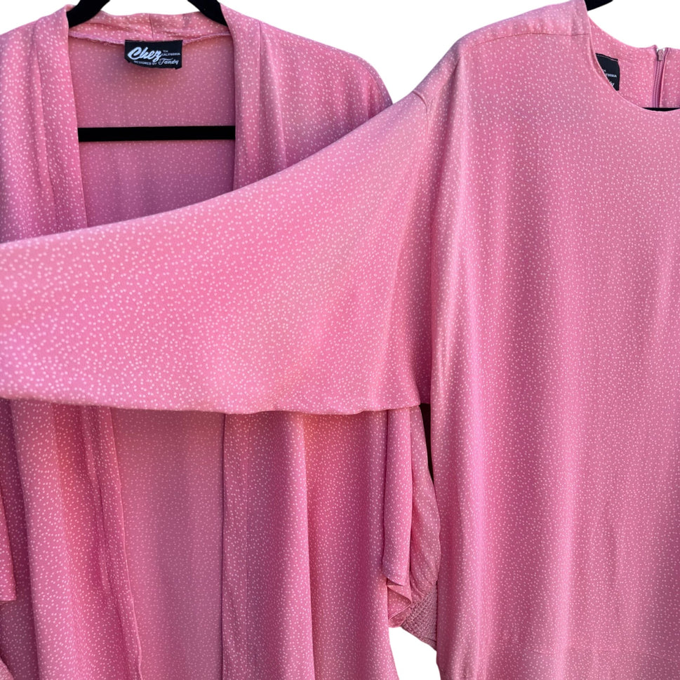 Chez Tandy Vintage Womens Pink Polka Dot Dolman Sleeve Dress Kimono Jacket 22W