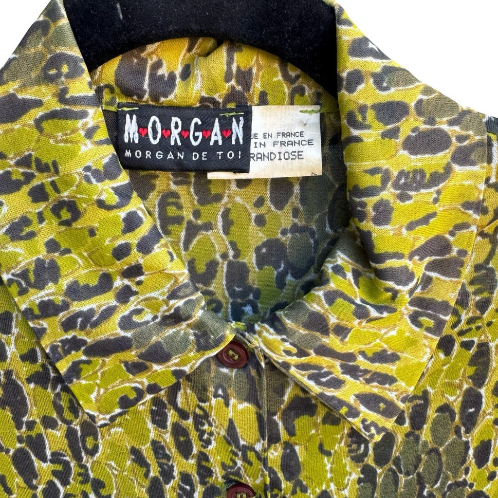 Morgan De Toi Vintage French Y2K 90s Semi Sheer Indie Animal Print Mesh Blouse
