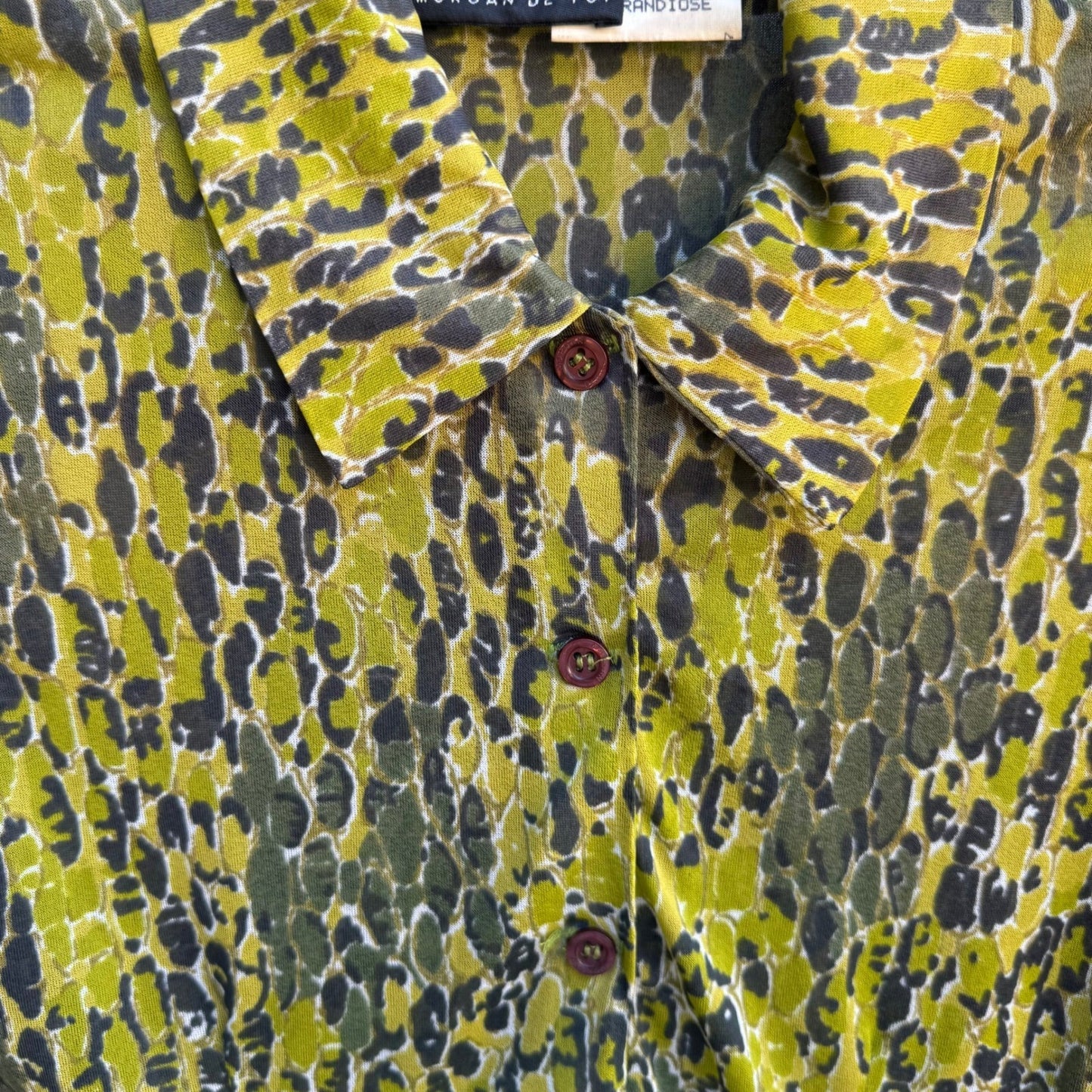 Morgan De Toi Vintage French Y2K 90s Semi Sheer Indie Animal Print Mesh Blouse