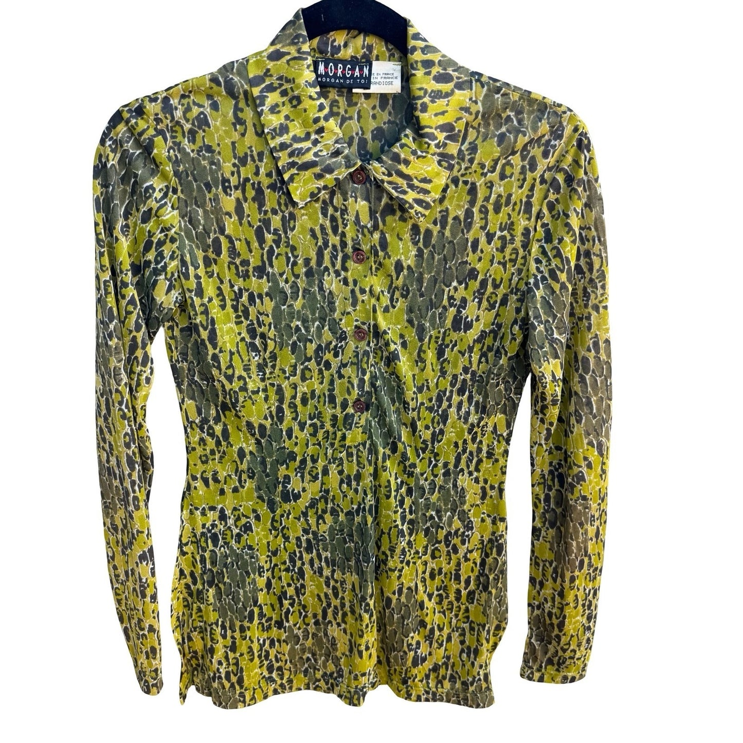 Morgan De Toi Vintage French Y2K 90s Semi Sheer Indie Animal Print Mesh Blouse