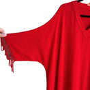 Switch Women&#39;s Red Boho Flowy Prairie Batwing Sleeve V Neck Fringed Poncho Shawl - OS 3 image