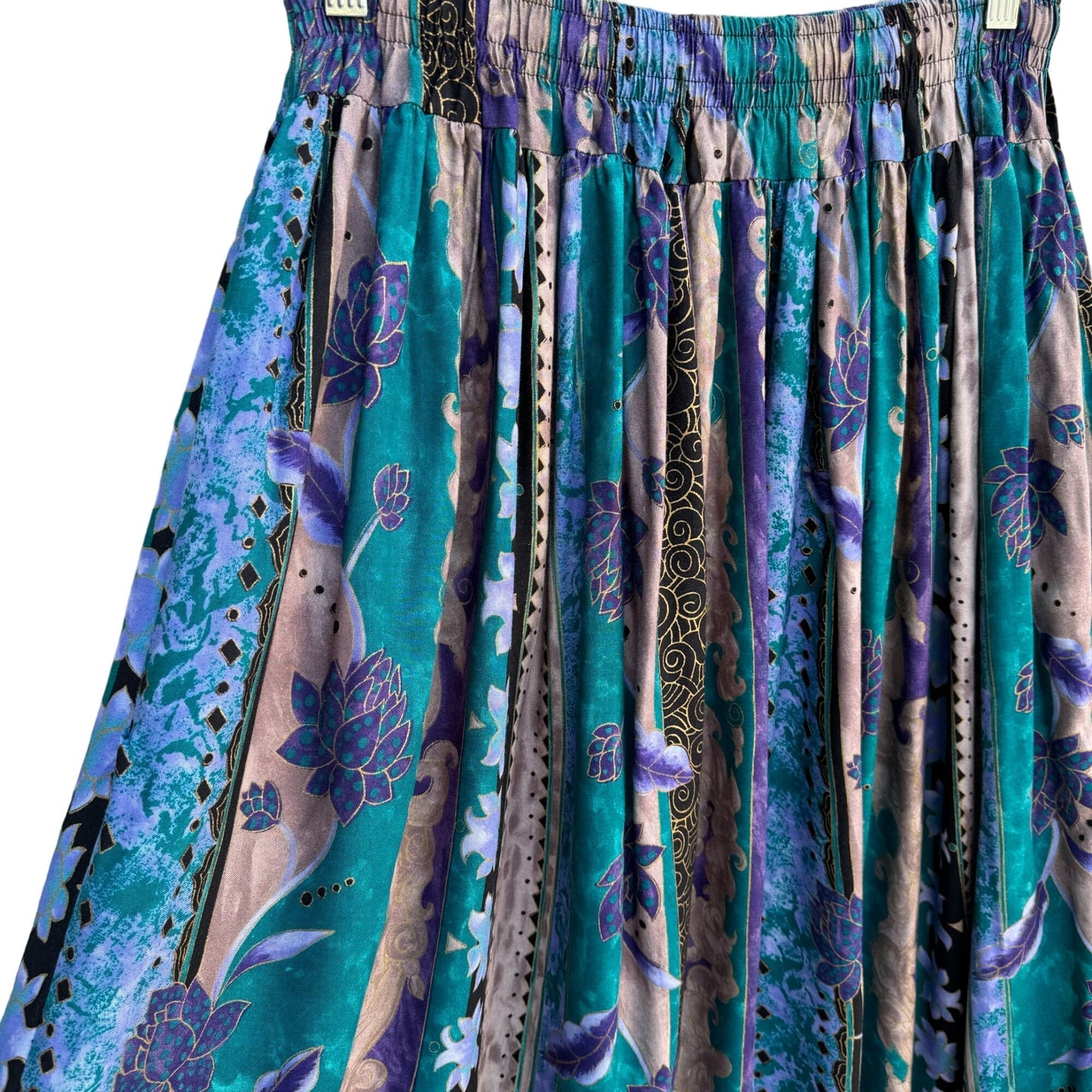 ID # 4U Vintage Women's Hand Made Boho Prairie Floral Print Full Maxi Skirt - S