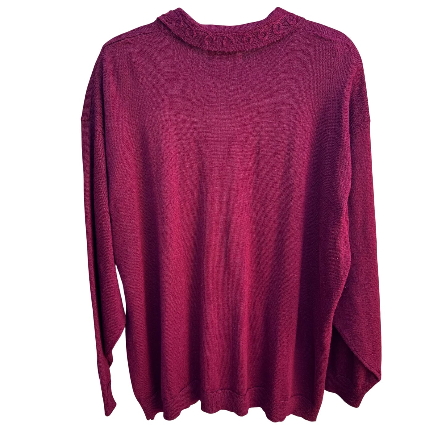 Fitting Image Vintage Womens Burgundy Knit Loop Trim Button Details Cardigan 2X