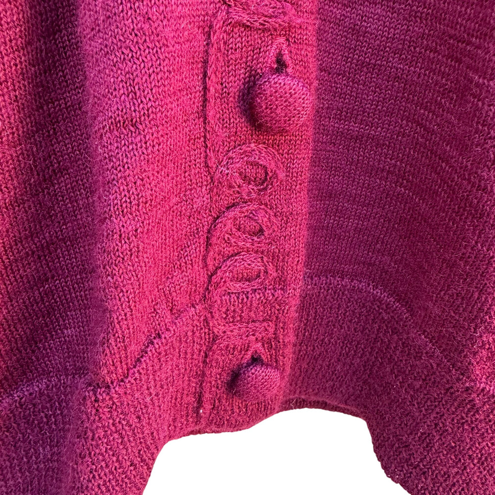 Fitting Image Vintage Womens Burgundy Knit Loop Trim Button Details Cardigan 2X