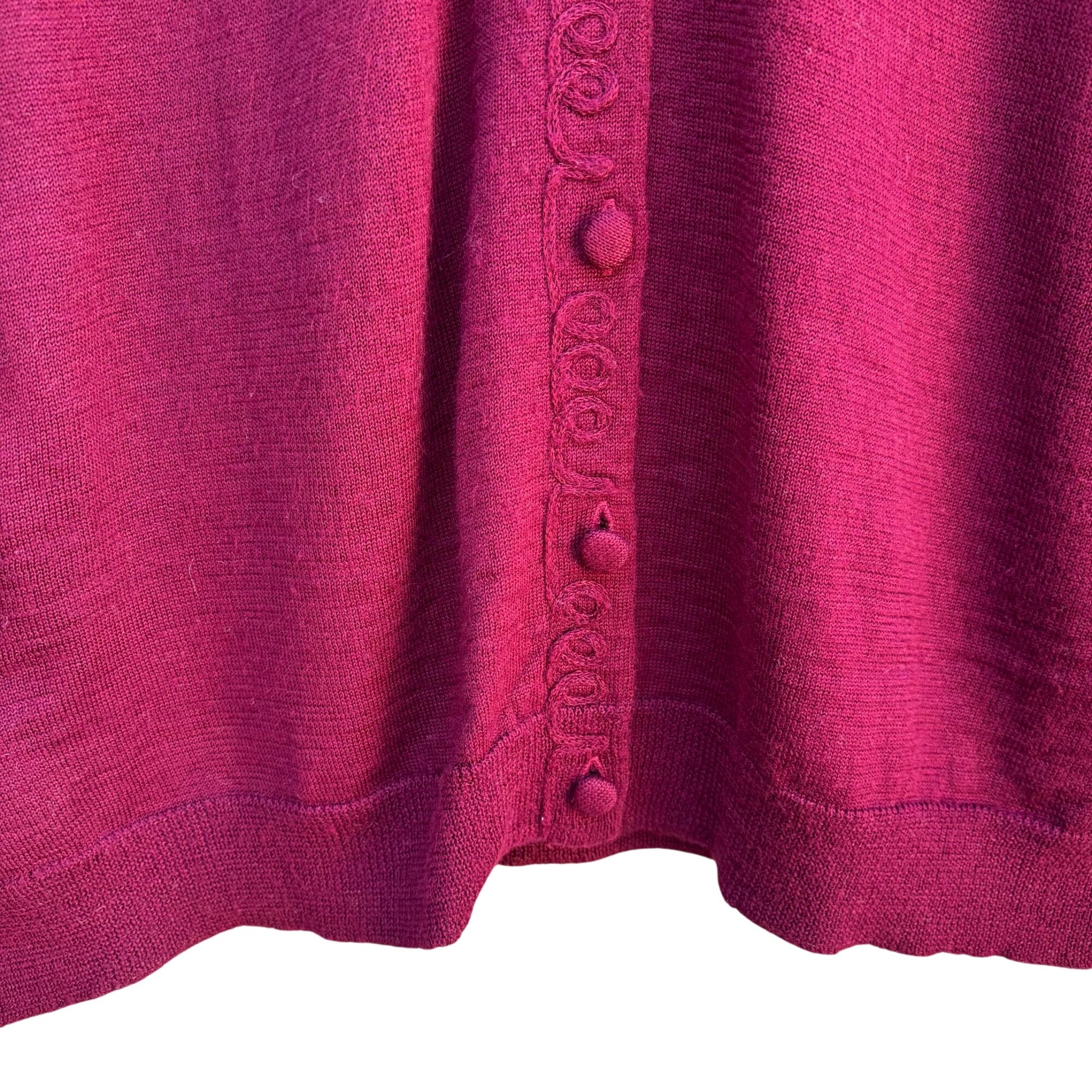Fitting Image Vintage Womens Burgundy Knit Loop Trim Button Details Cardigan 2X