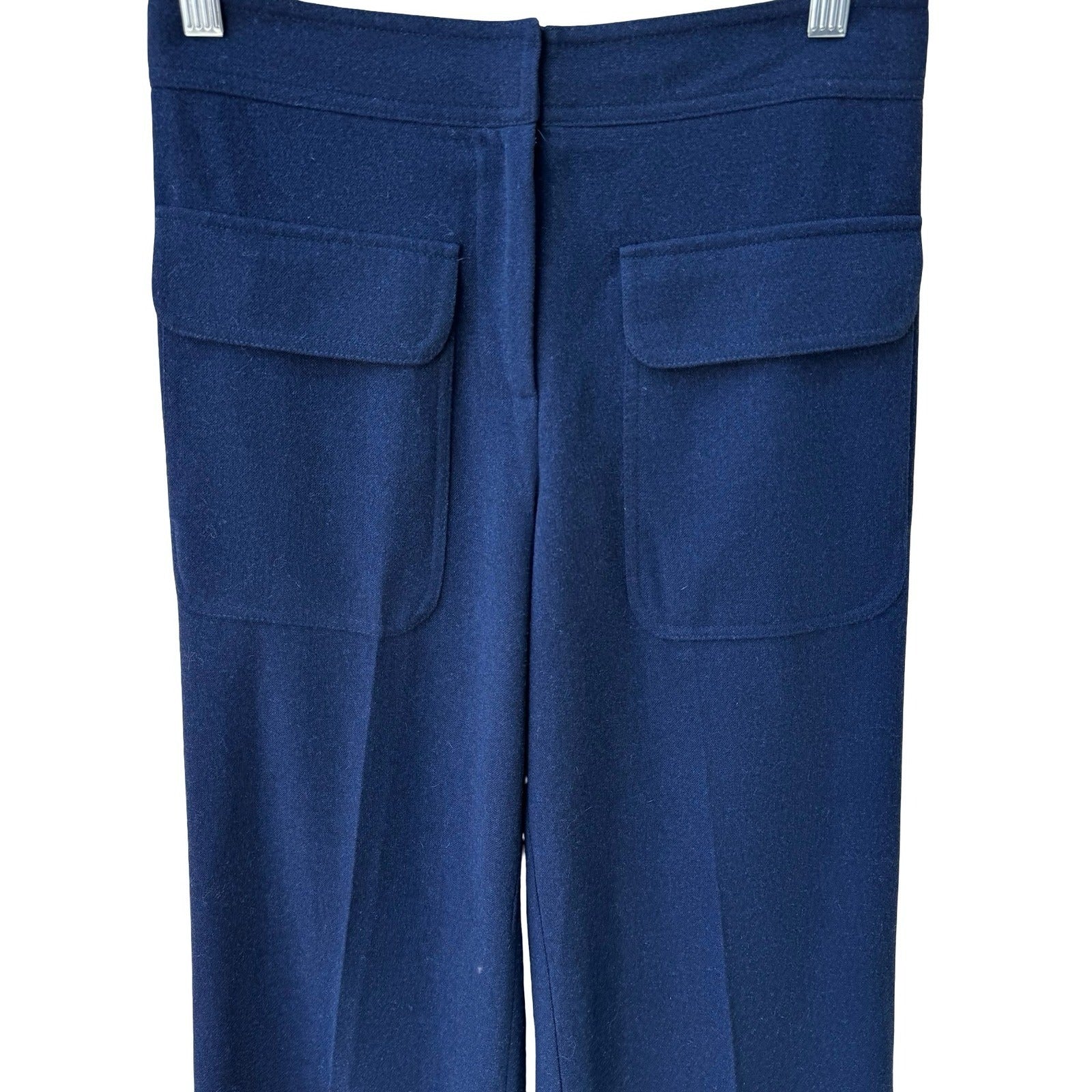 Laundry Shelli Segal Nautical Sailor Wool Wide Leg Trousers Flap Pockets Navy 2