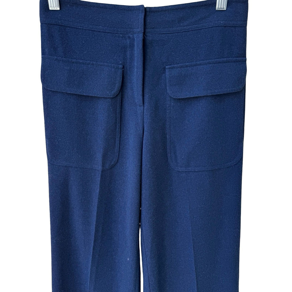 Laundry Shelli Segal Nautical Sailor Wool Wide Leg Trousers Flap Pockets Navy 2