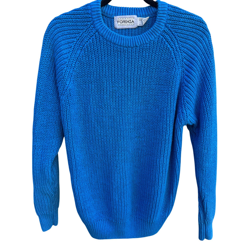 Forenza Authentic Sportswear Vintage 80s Blue Oversized Chunky Knit Sweater S