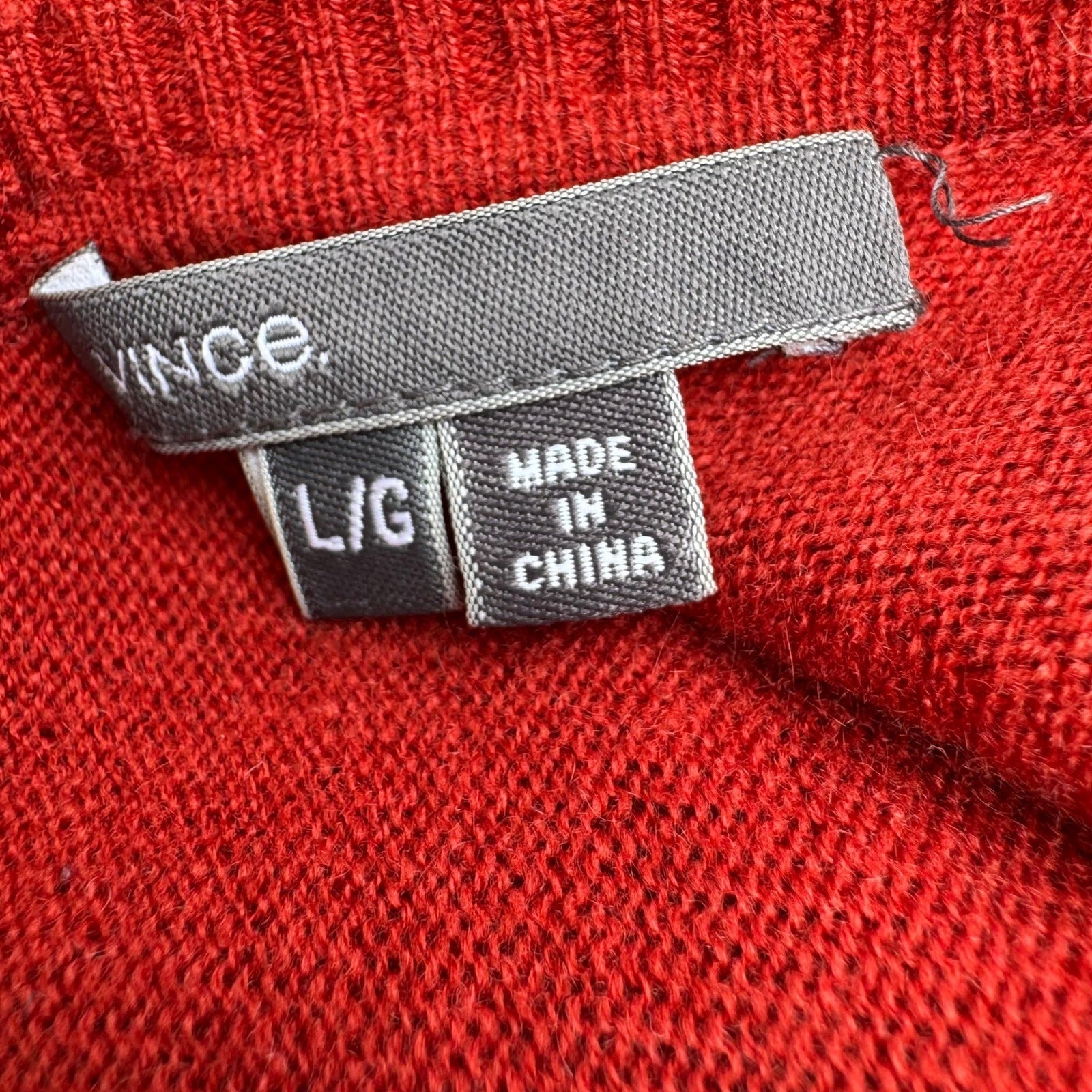 Vince 100% Cashmere Quiet Luxury Designer V Back Scoop Neck Sweater Tomato Red L