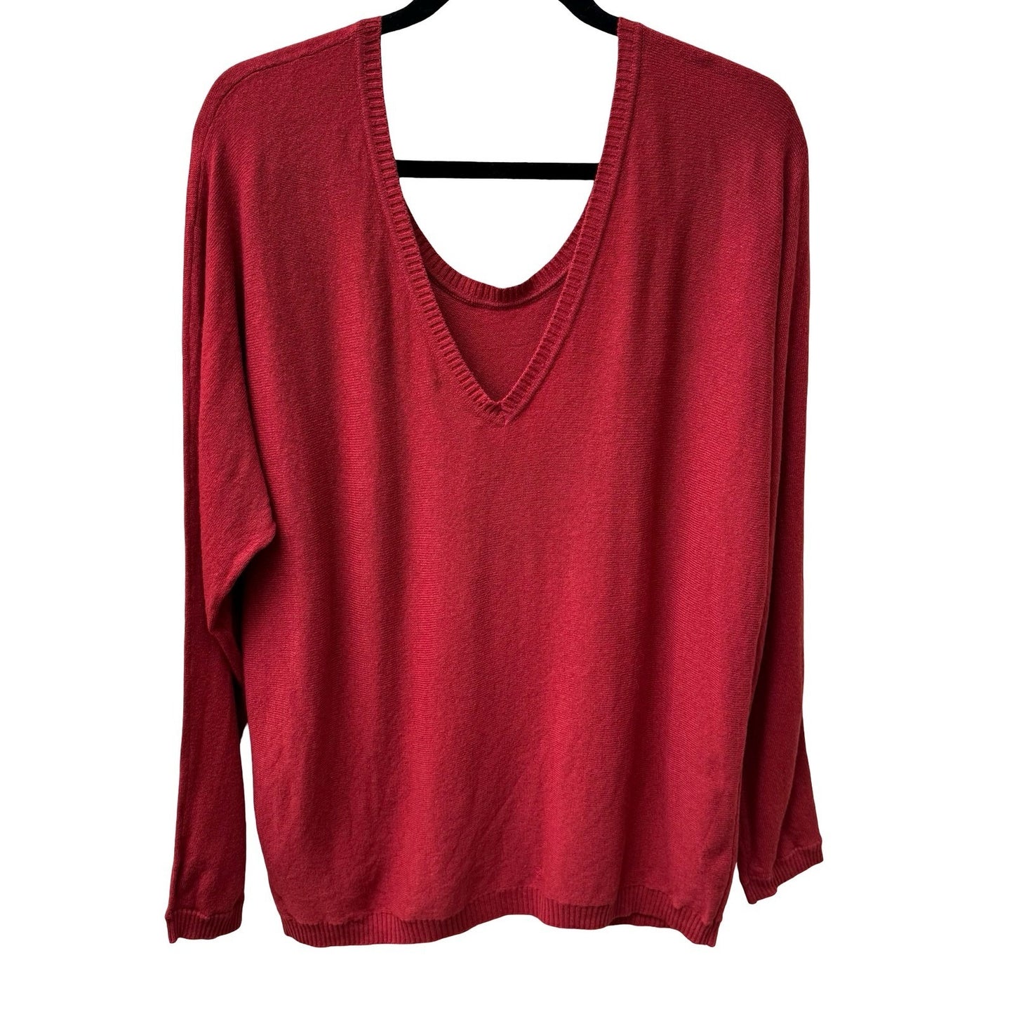 Vince 100% Cashmere Quiet Luxury Designer V Back Scoop Neck Sweater Tomato Red L