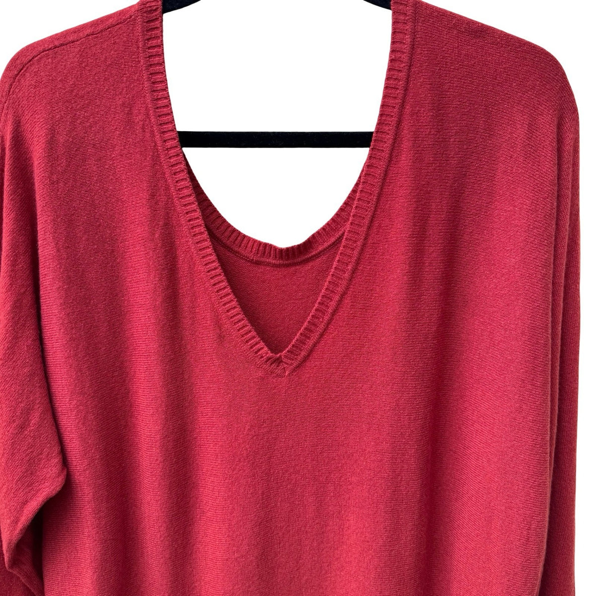Vince 100% Cashmere Quiet Luxury Designer V Back Scoop Neck Sweater Tomato Red L