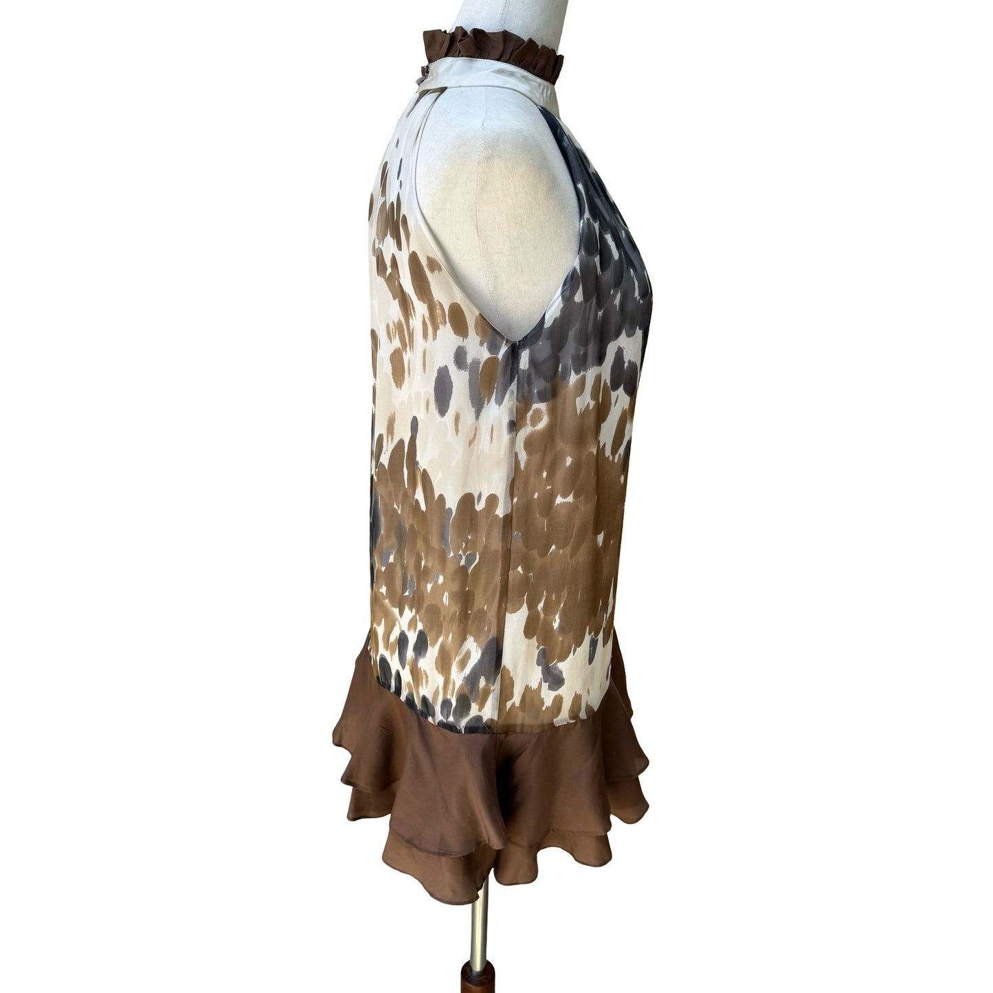 Twenty One Silk Blend Boho Flowy Abstract Print Ruffle Neck Tunic Top Dress S