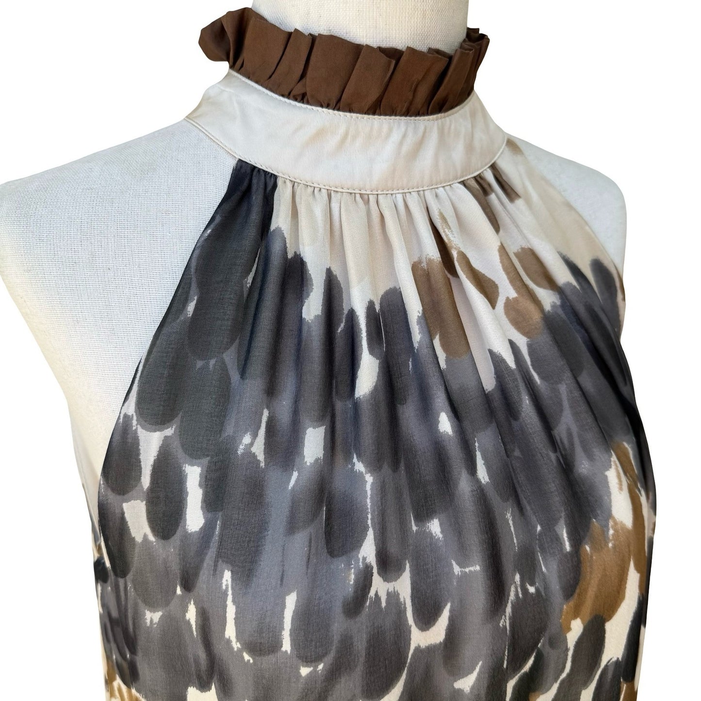 Twenty One Silk Blend Boho Flowy Abstract Print Ruffle Neck Tunic Top Dress S