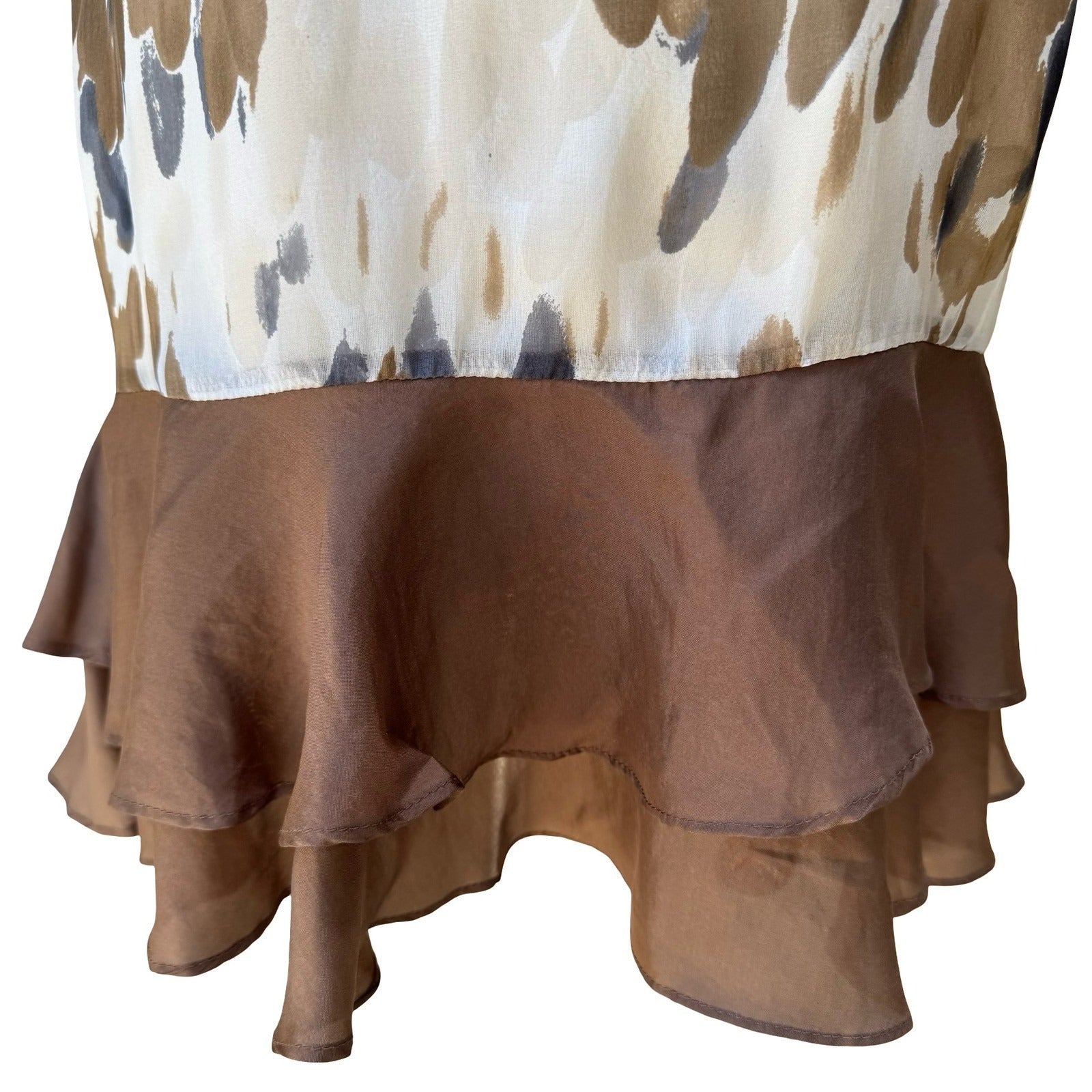 Twenty One Silk Blend Boho Flowy Abstract Print Ruffle Neck Tunic Top Dress S