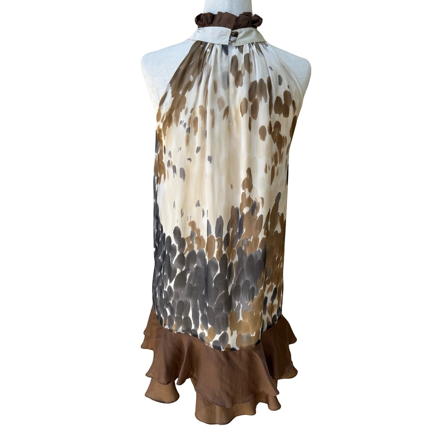 Twenty One Silk Blend Boho Flowy Abstract Print Ruffle Neck Tunic Top Dress S