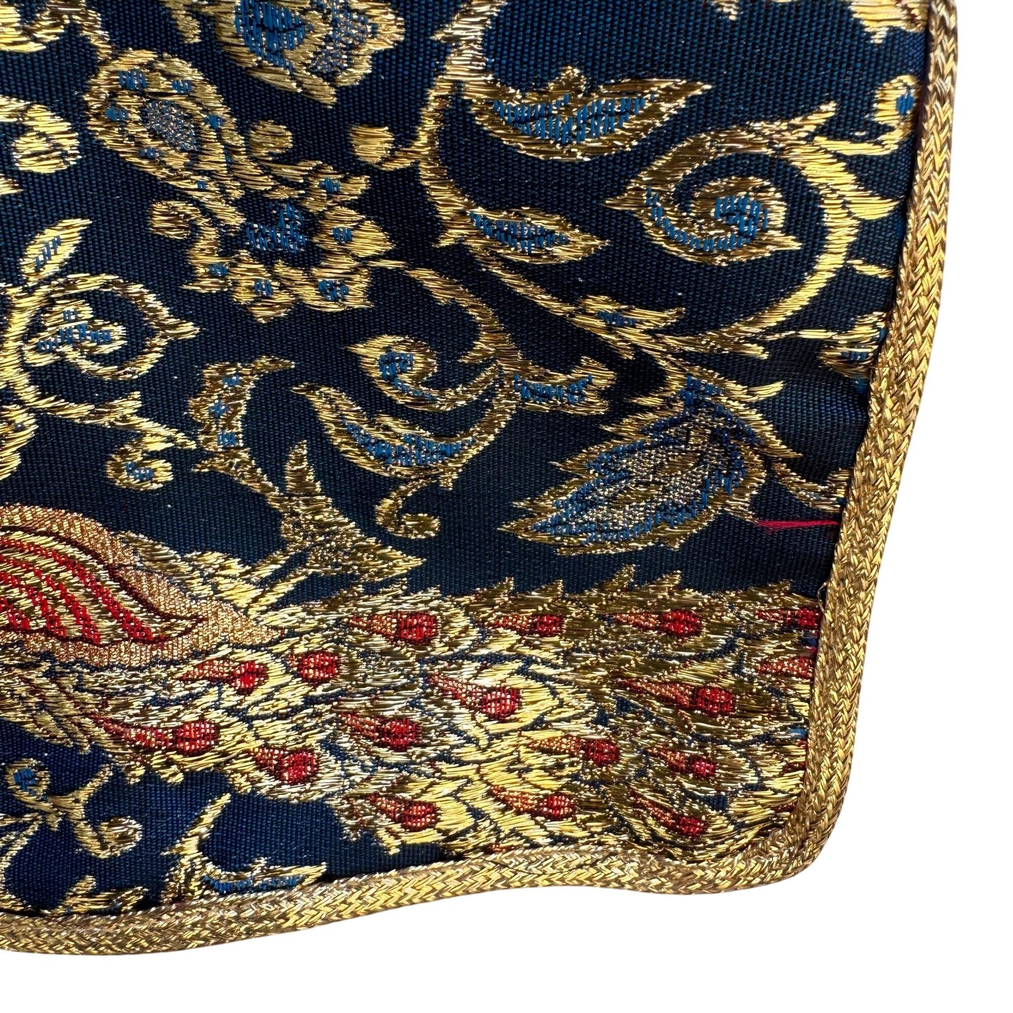 Vintage Handcrafted Gold Navy Brocade Peacock Embroidery Frog Closure Jacket