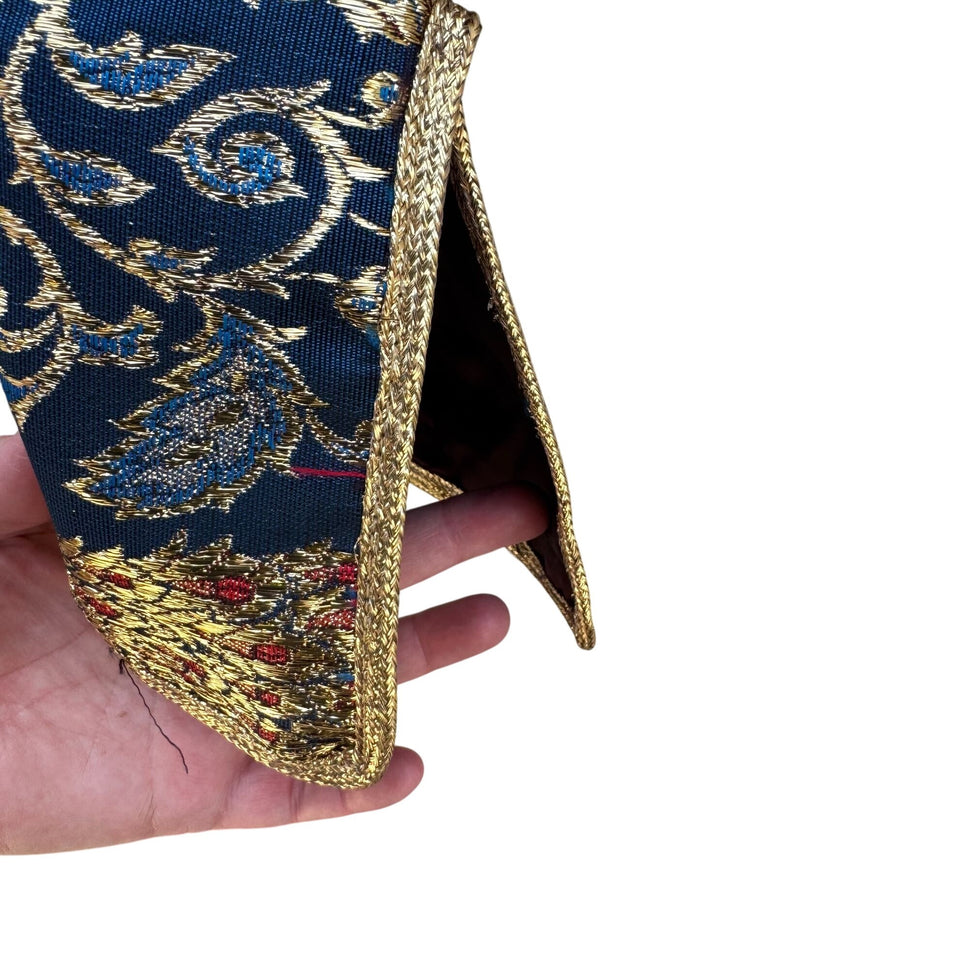 Vintage Handcrafted Gold Navy Brocade Peacock Embroidery Frog Closure Jacket